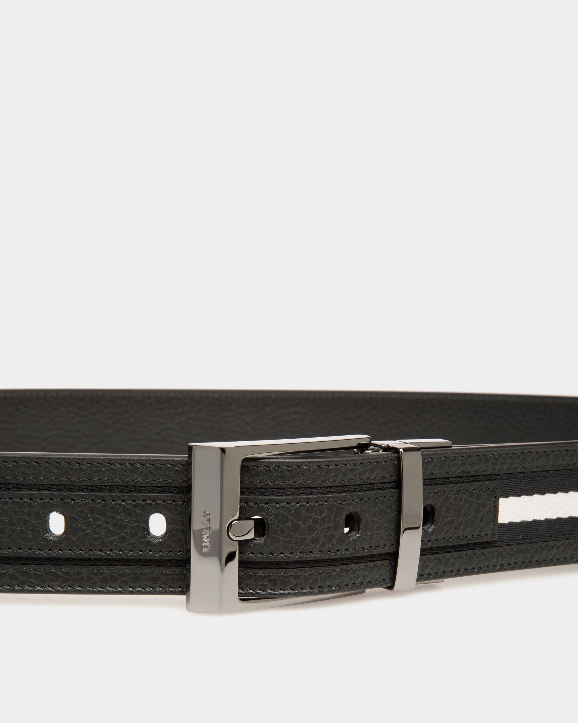 Ceinture Shiffie 35 mm Réversible En Cuir Et Tissu Noir Et Blanc - Homme - Bally - 03