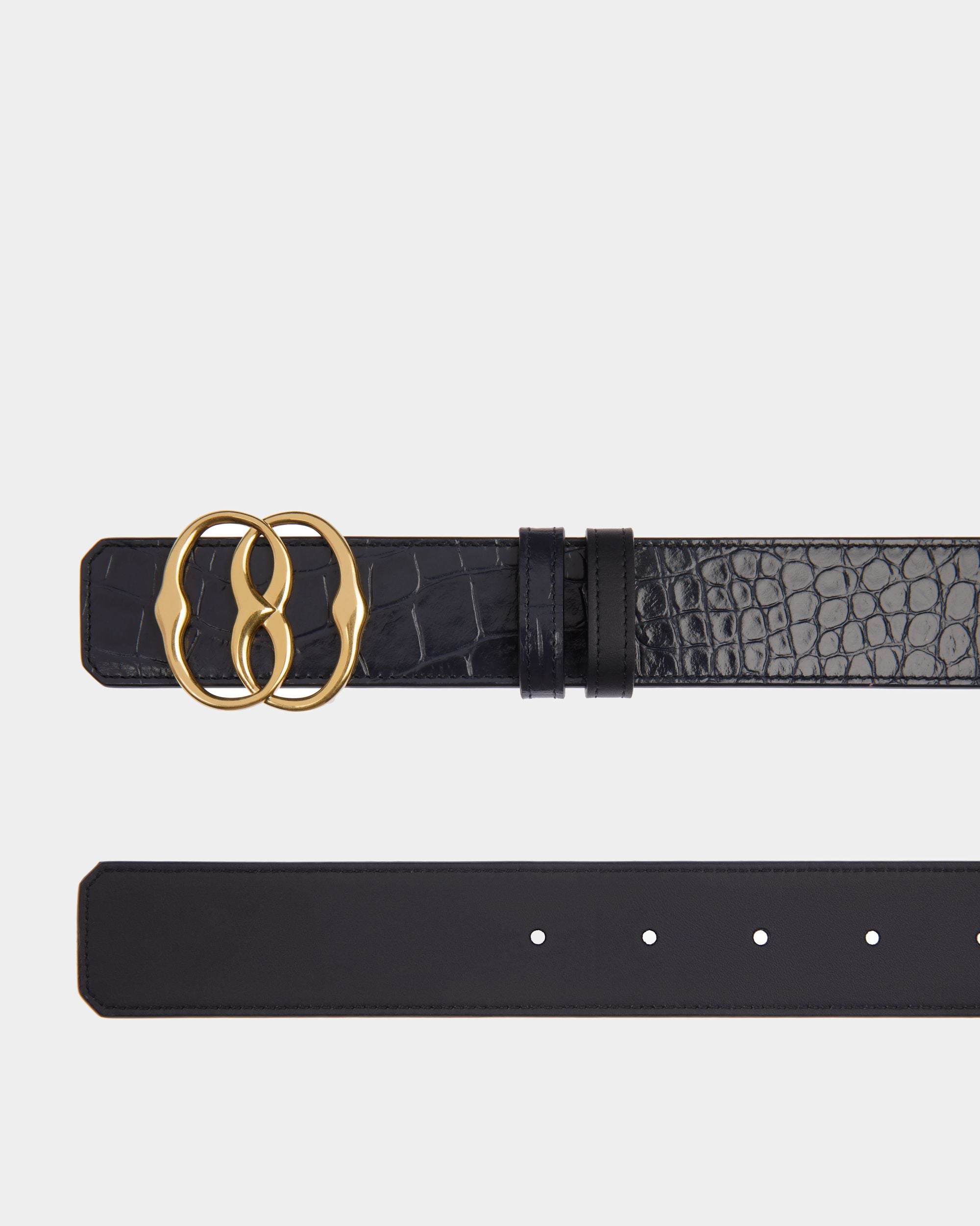 Ceinture Emblem 35 mm Réversible En Cuir Imprimé Crocodile Bleu Foncé - Homme - Bally - 02