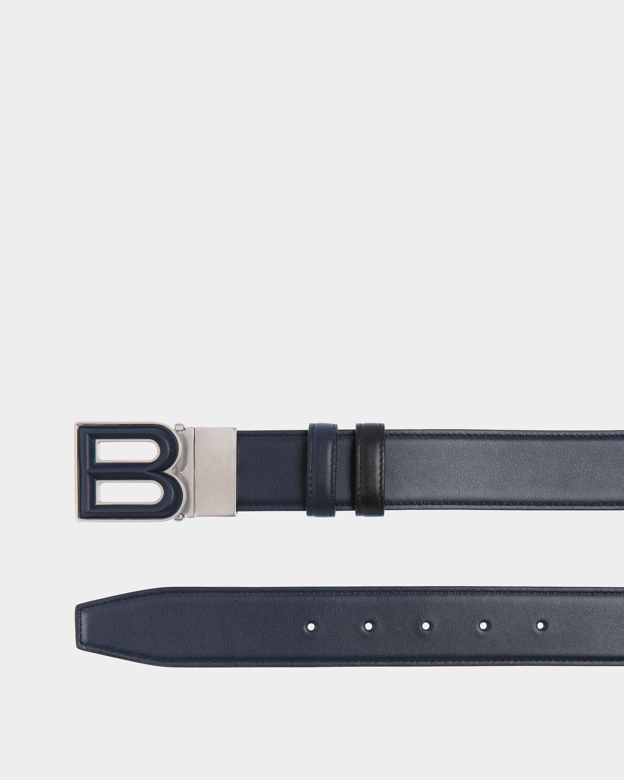 Ceinture B Bold 35 mm Réversible Et Ajustable En Cuir Navy Blue Et Noir - Homme - Bally - 02