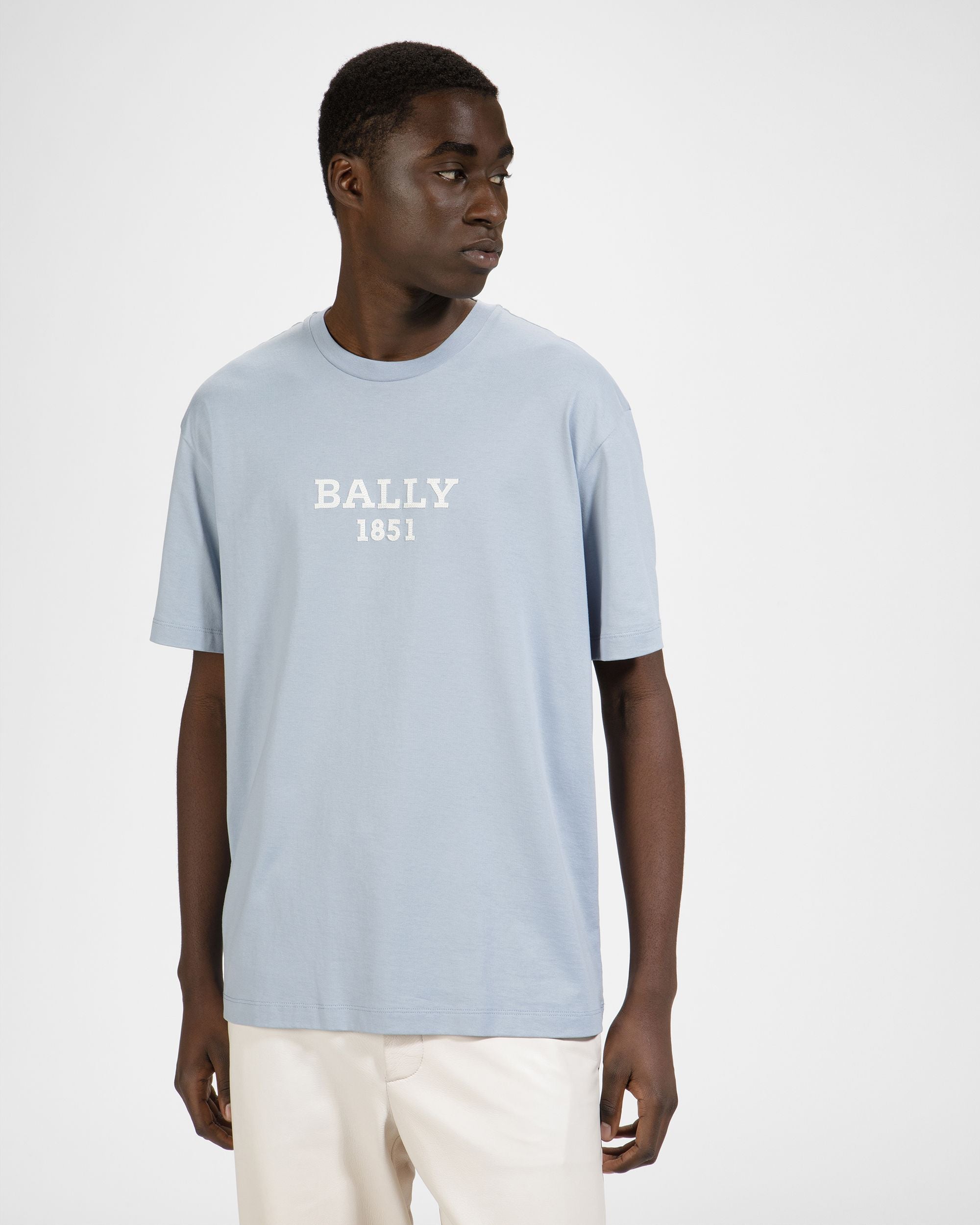 T-Shirt En Coton Bleu Clair Et Ivoire - Homme - Bally - 04