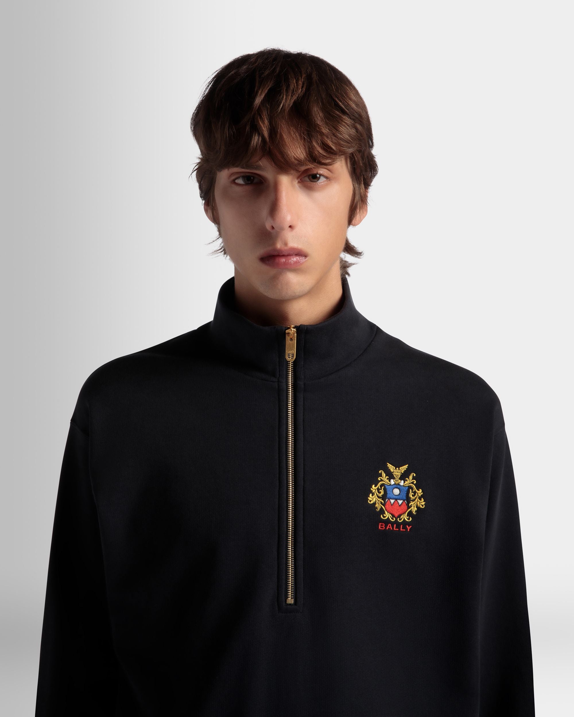 Sweat-Shirt À Col Camionneur Avec Logo Bally Crest En Coton Navy Blue - Homme - Bally - 03