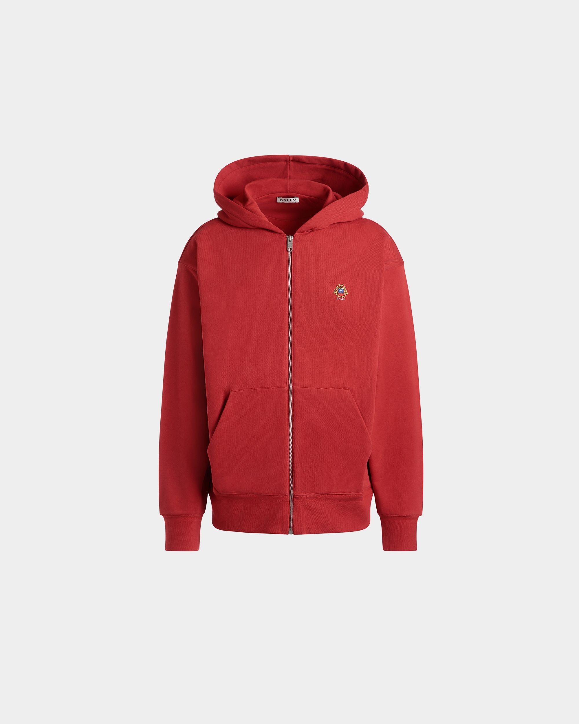 Sweat-Shirt À Capuche Avec Logo Bally Crest En Coton Rouge - Homme - Bally - 01