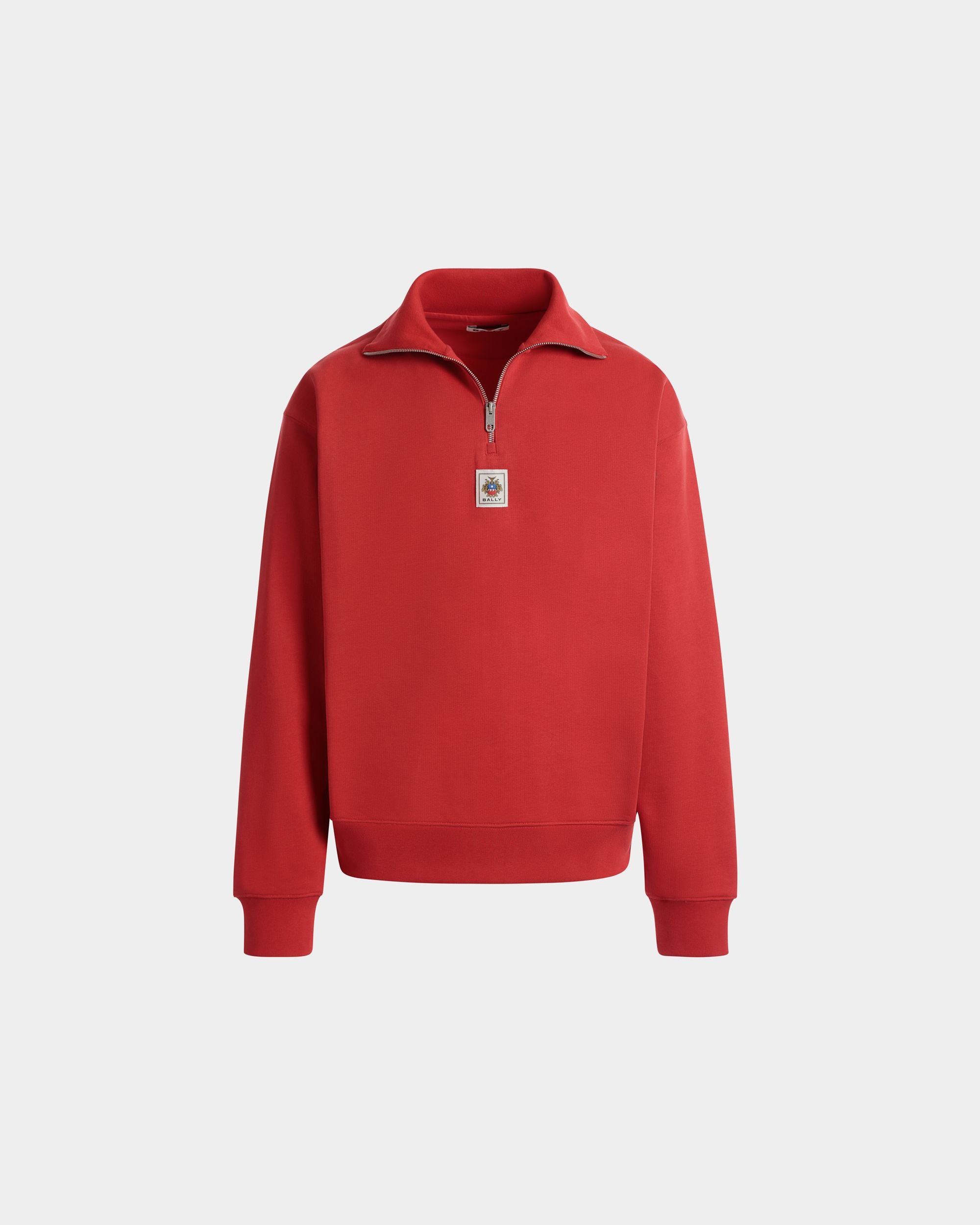 Sweat-Shirt Col Camionneur En Coton Rouge - Homme - Bally - 01