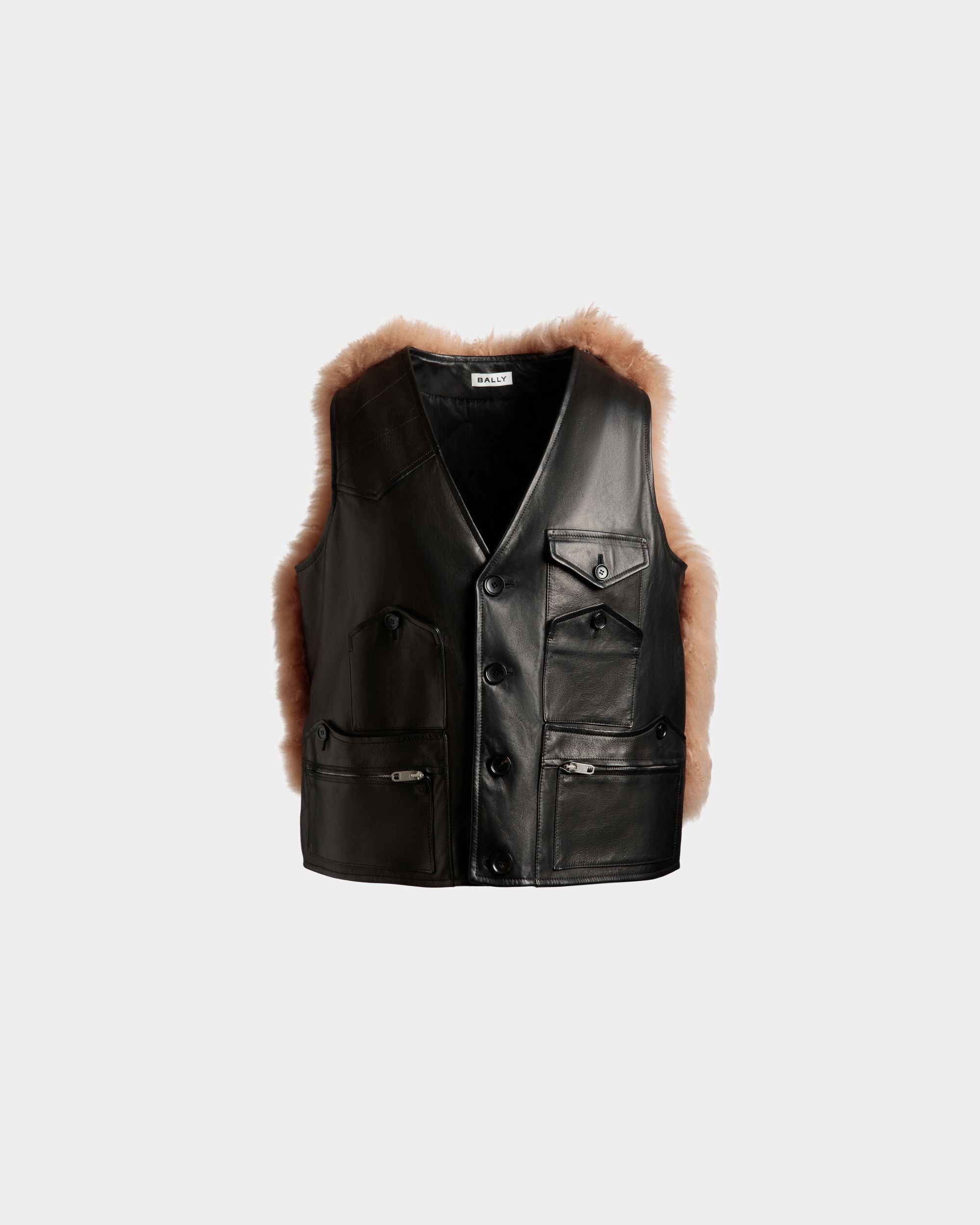 Gilet En Cuir Noir Avec Insertion En Mouton Retourné - Homme - Bally - 01