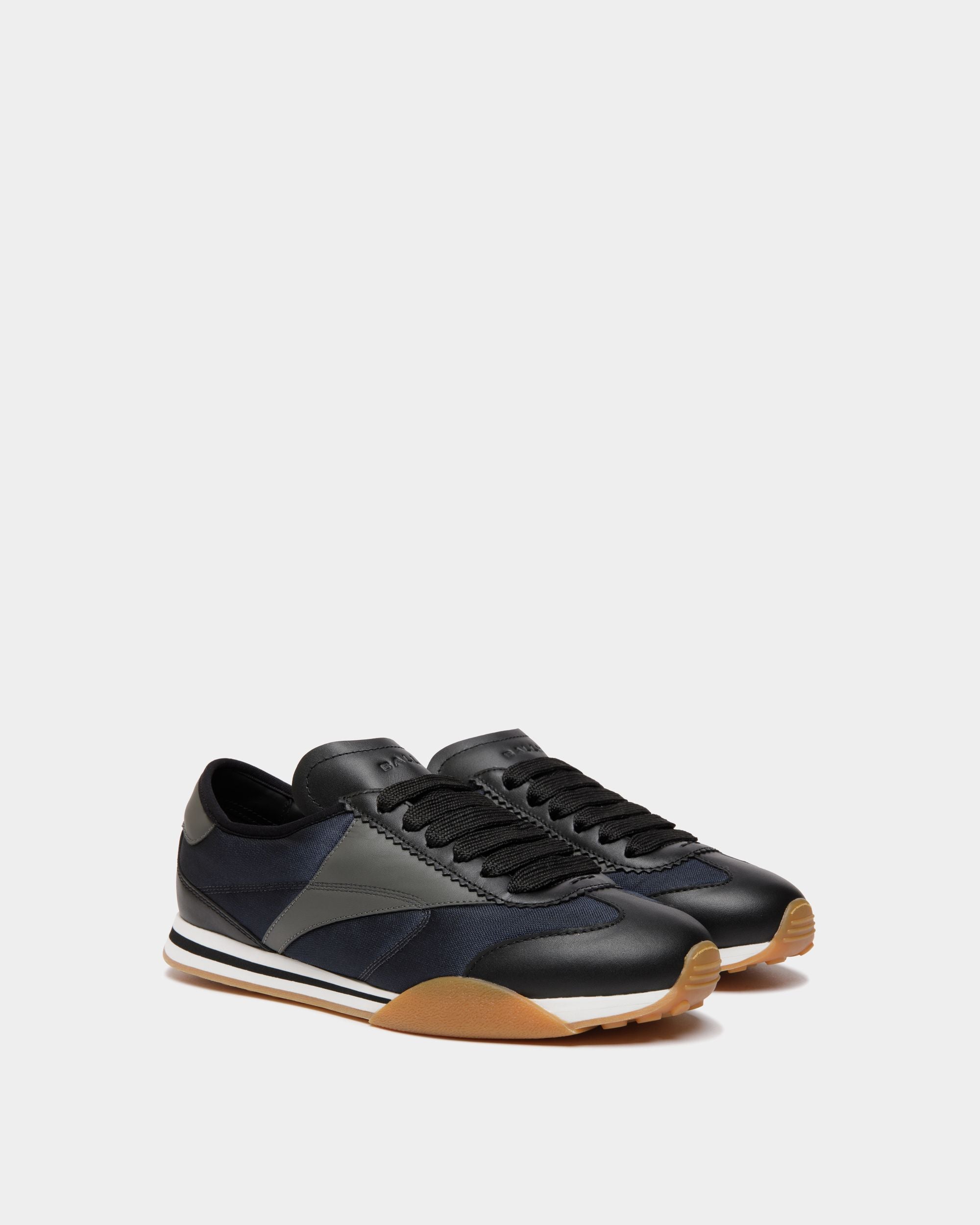 Sneaker Sussex En Cuir Noir, Cuir Navy Blue, Et Tissu - Homme - Bally - 03