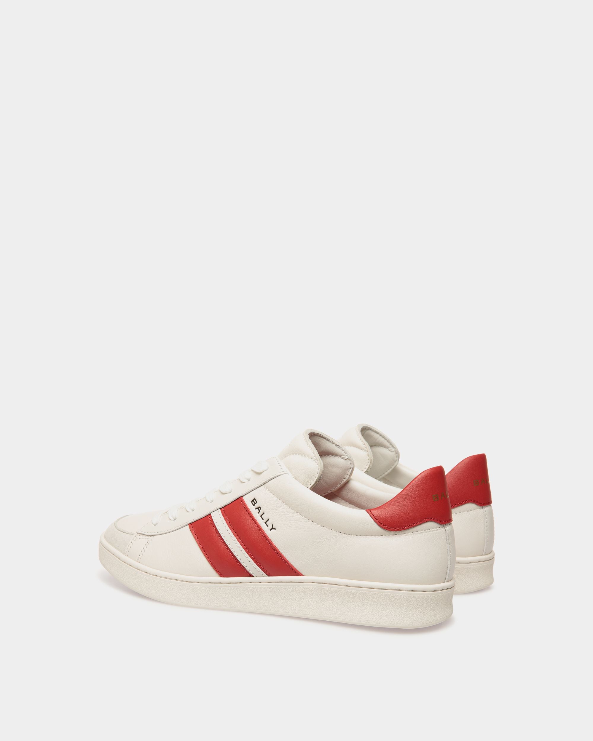 Sneaker Tennis En Cuir Blanc Et Candy Red - Homme - Bally - 04