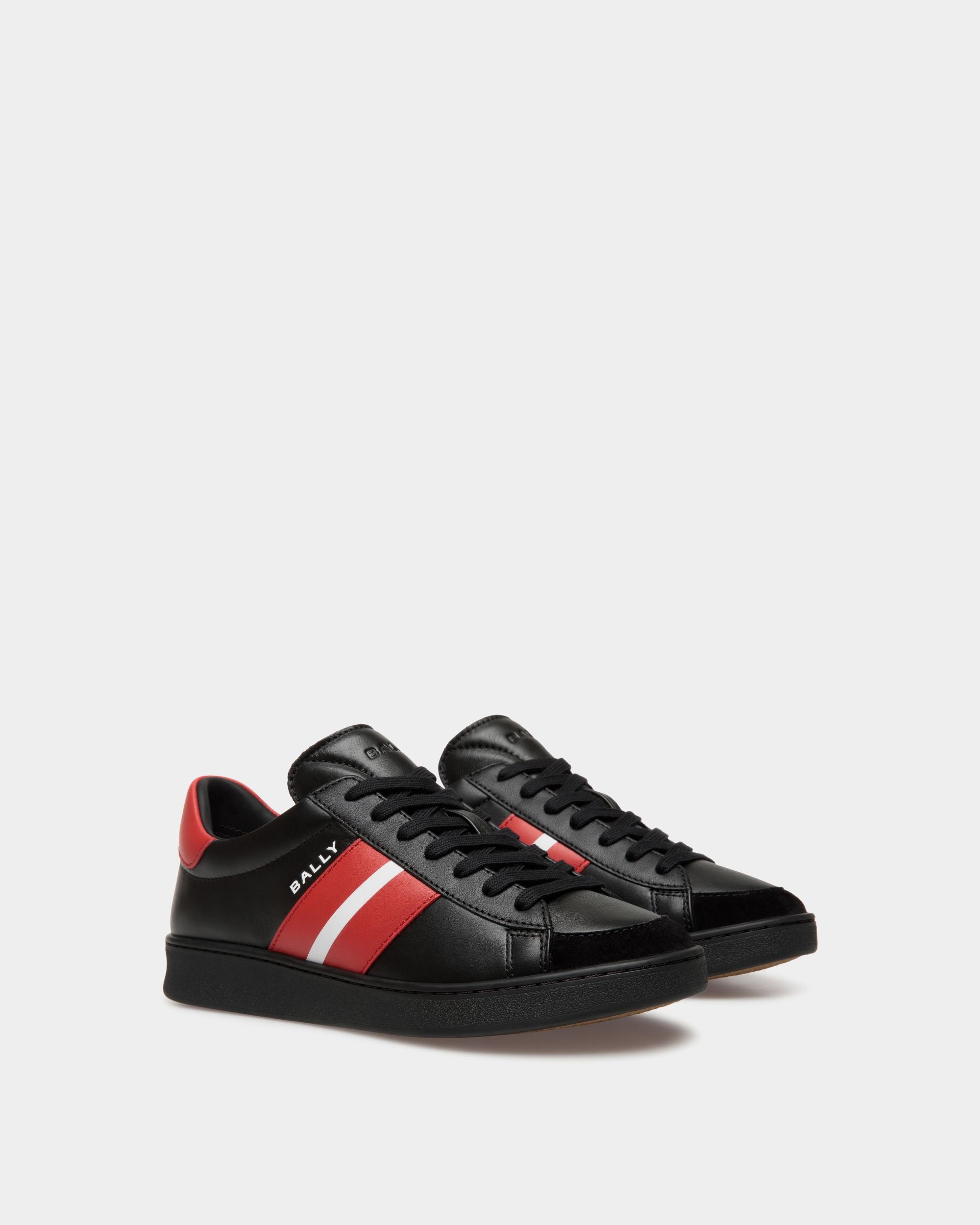 Sneaker Tennis En Cuir Noir Et Candy Red - Homme - Bally - 02