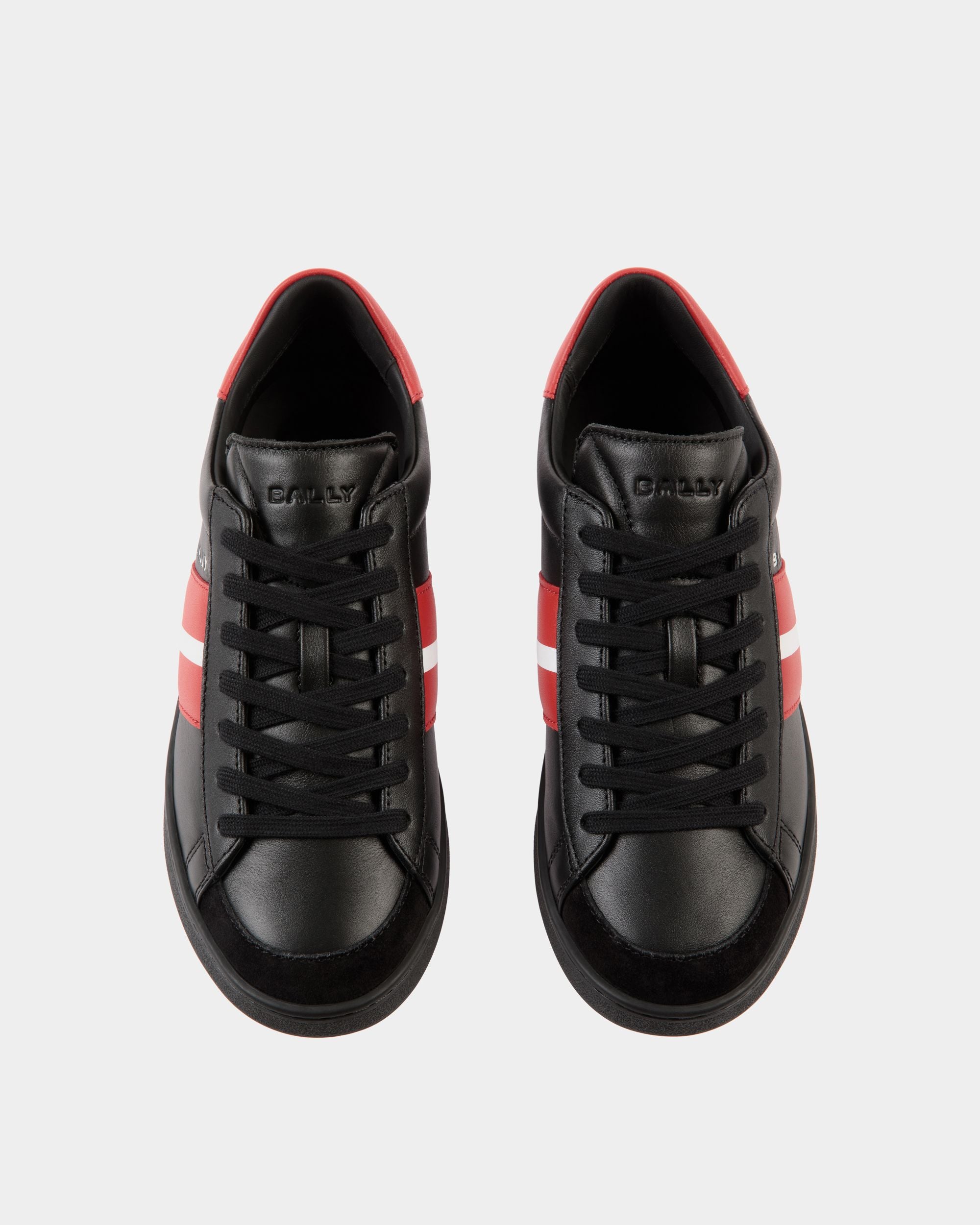 Sneaker Tennis En Cuir Noir Et Candy Red - Homme - Bally - 04