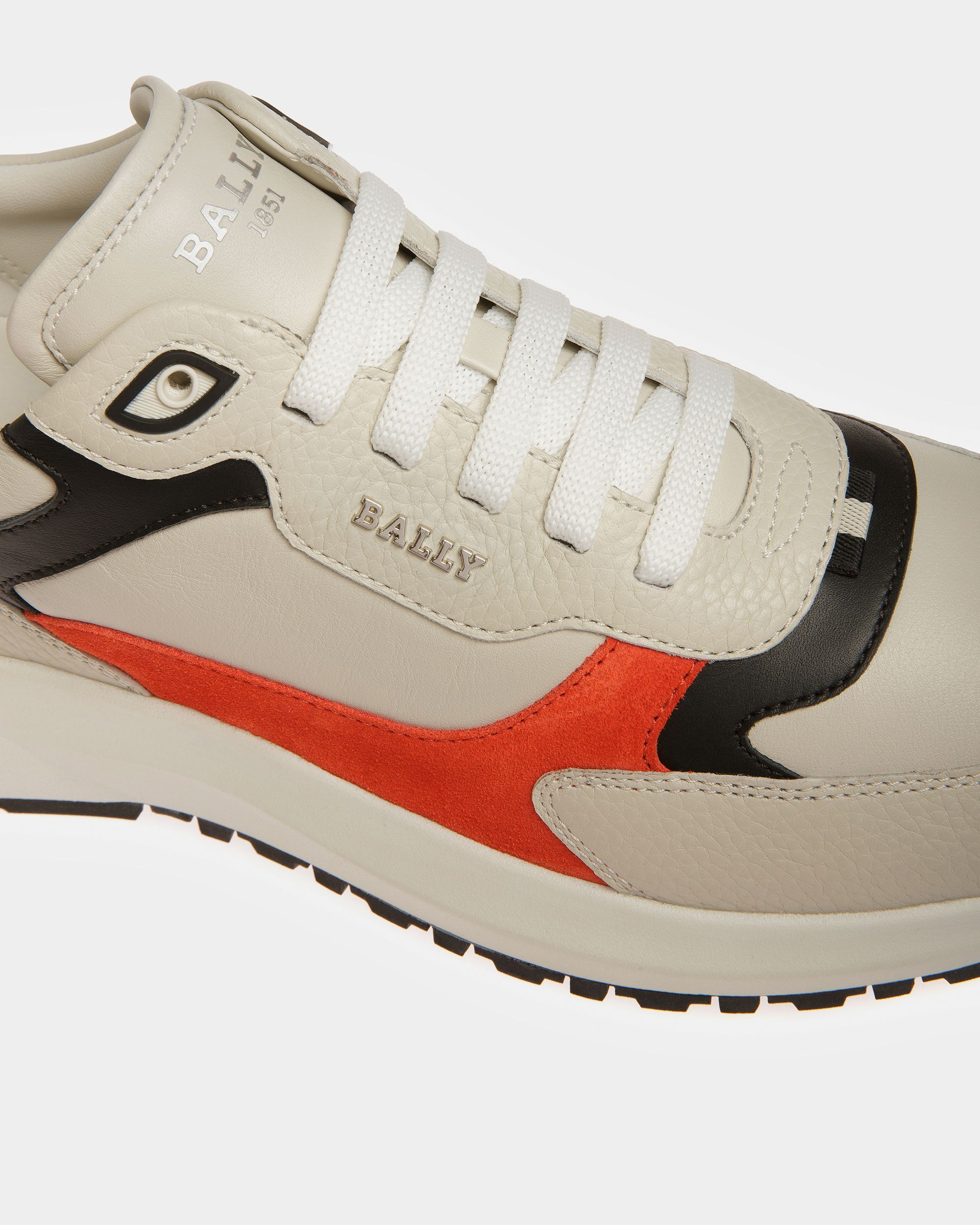 Dave Sneakers En Cuir Et Tissu Blanc Poussière Et Orange - Homme - Bally - 05