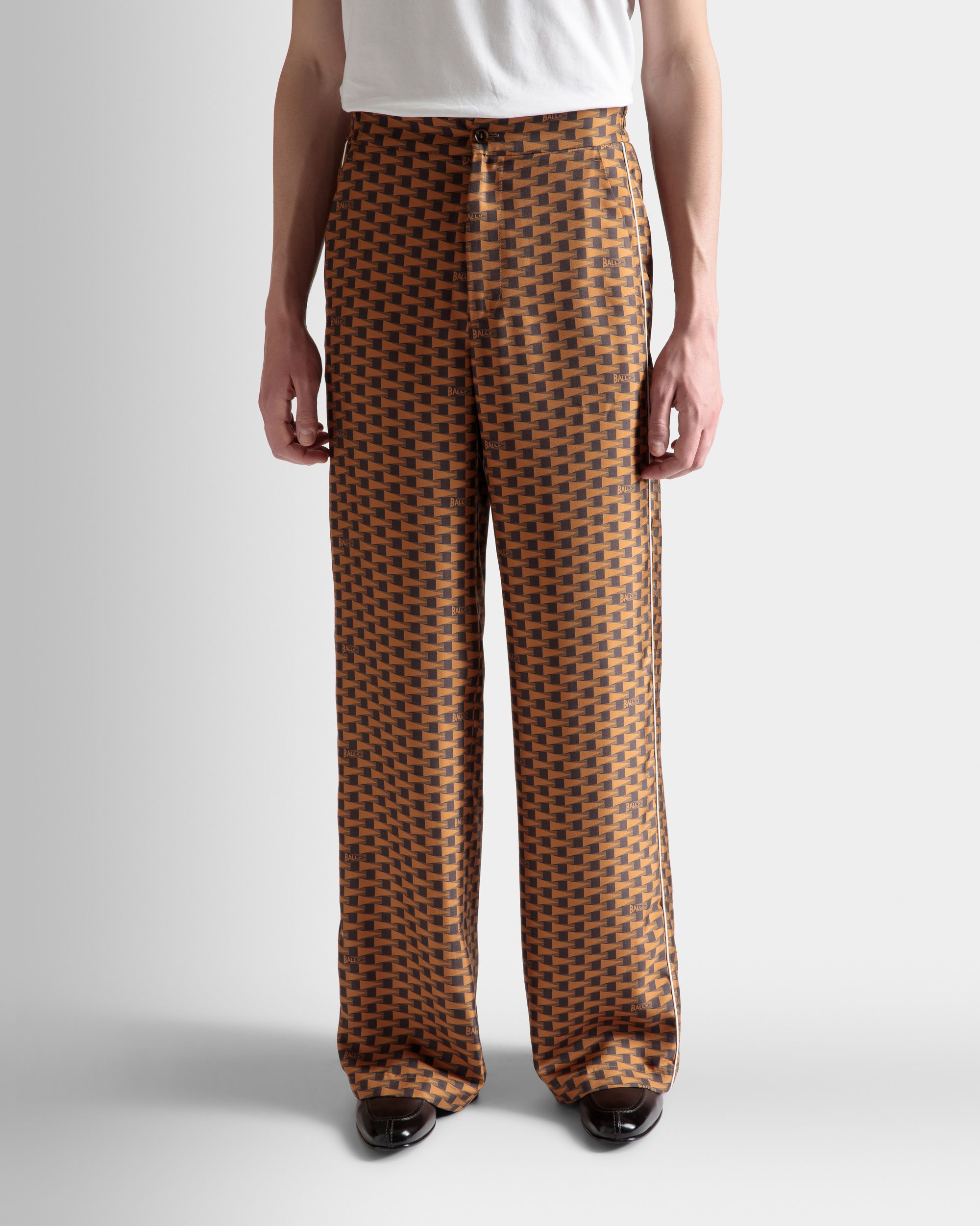 Pantalon imprimé Pennant En soie marron - Homme - Bally - 03