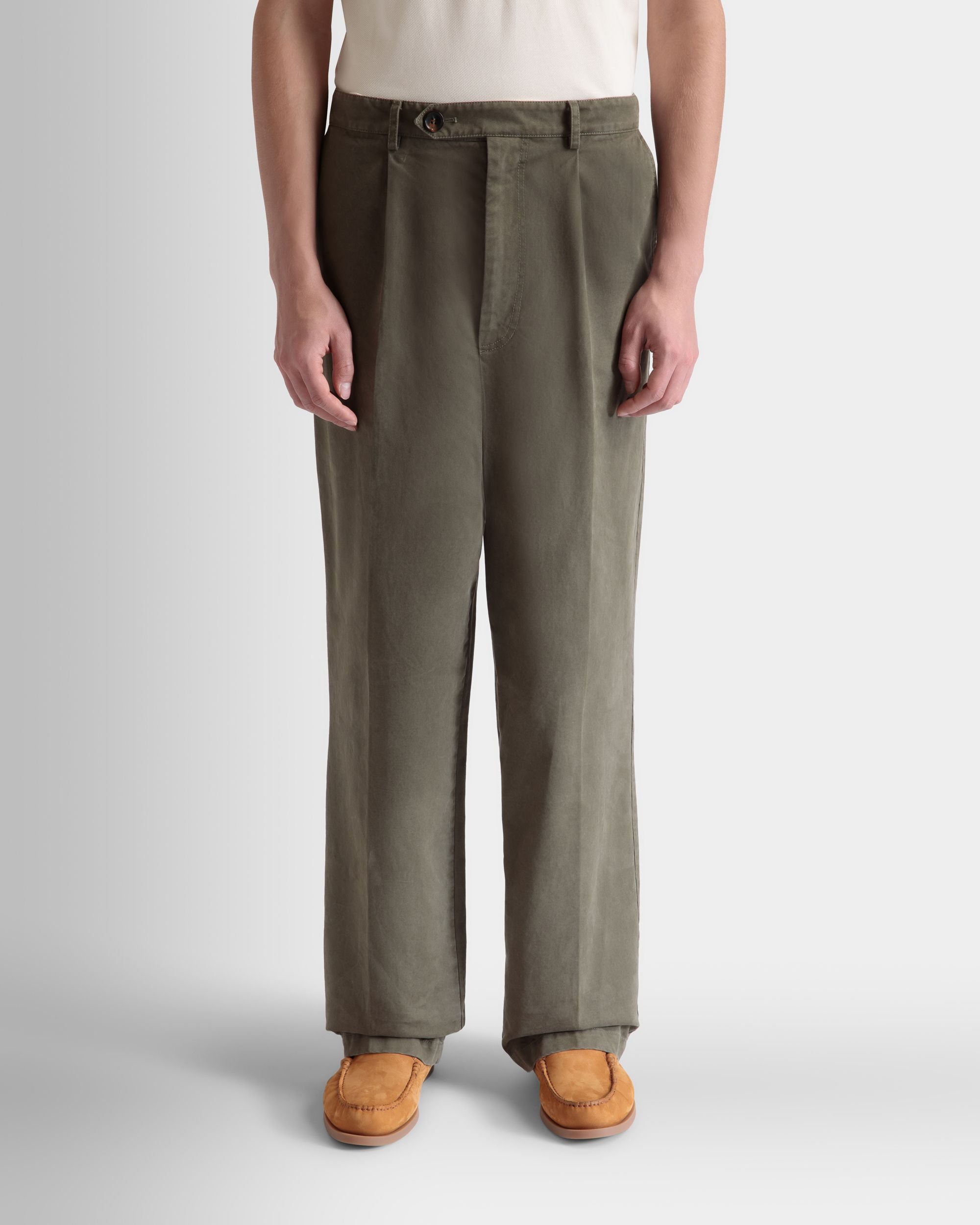 Pantalon À Pinces Classique Pour Homme En Coton Military Green - Homme - Bally - 08