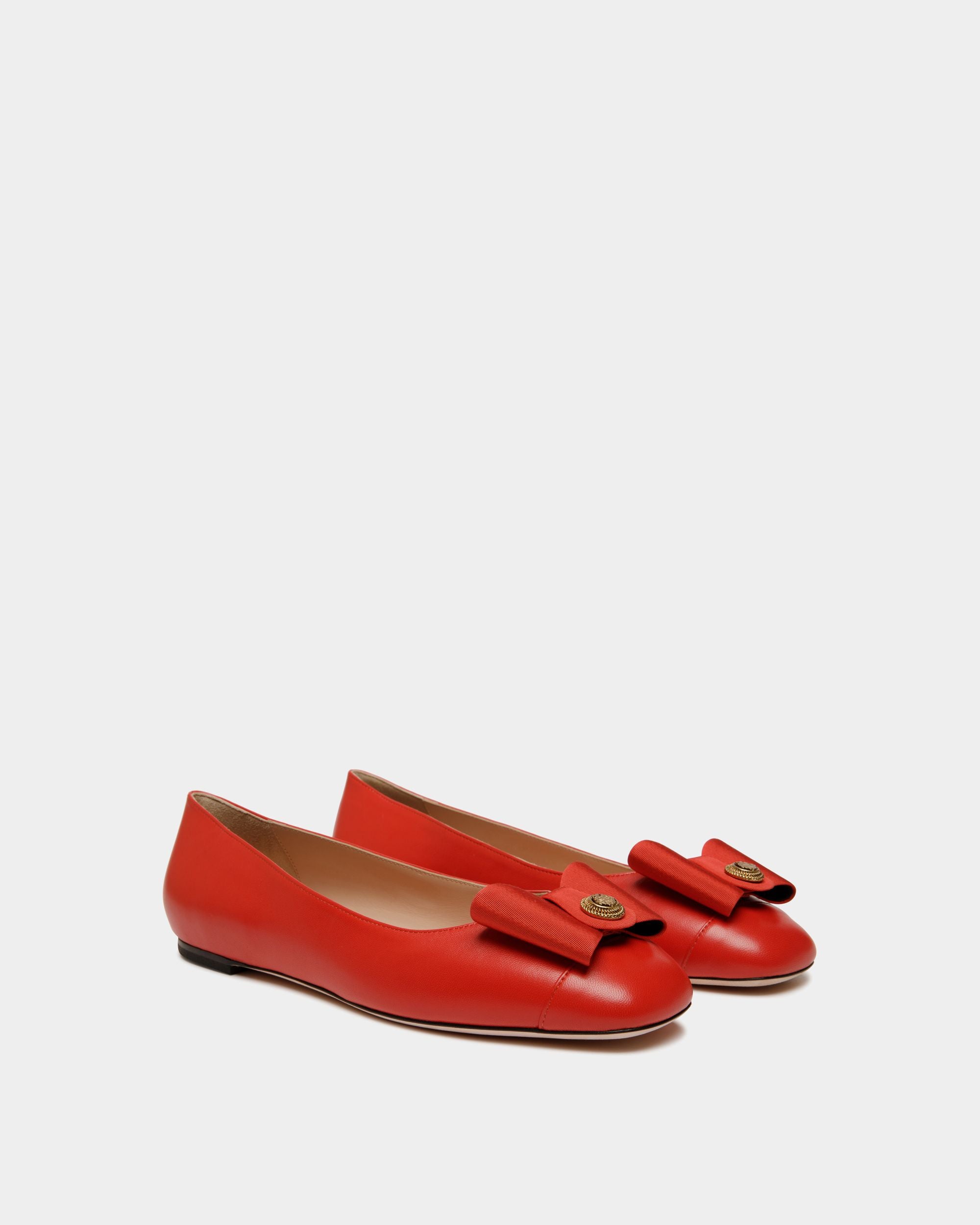 Chaussure À Talon Plat B-Bow En Cuir Rouge - Femme - Bally - 02