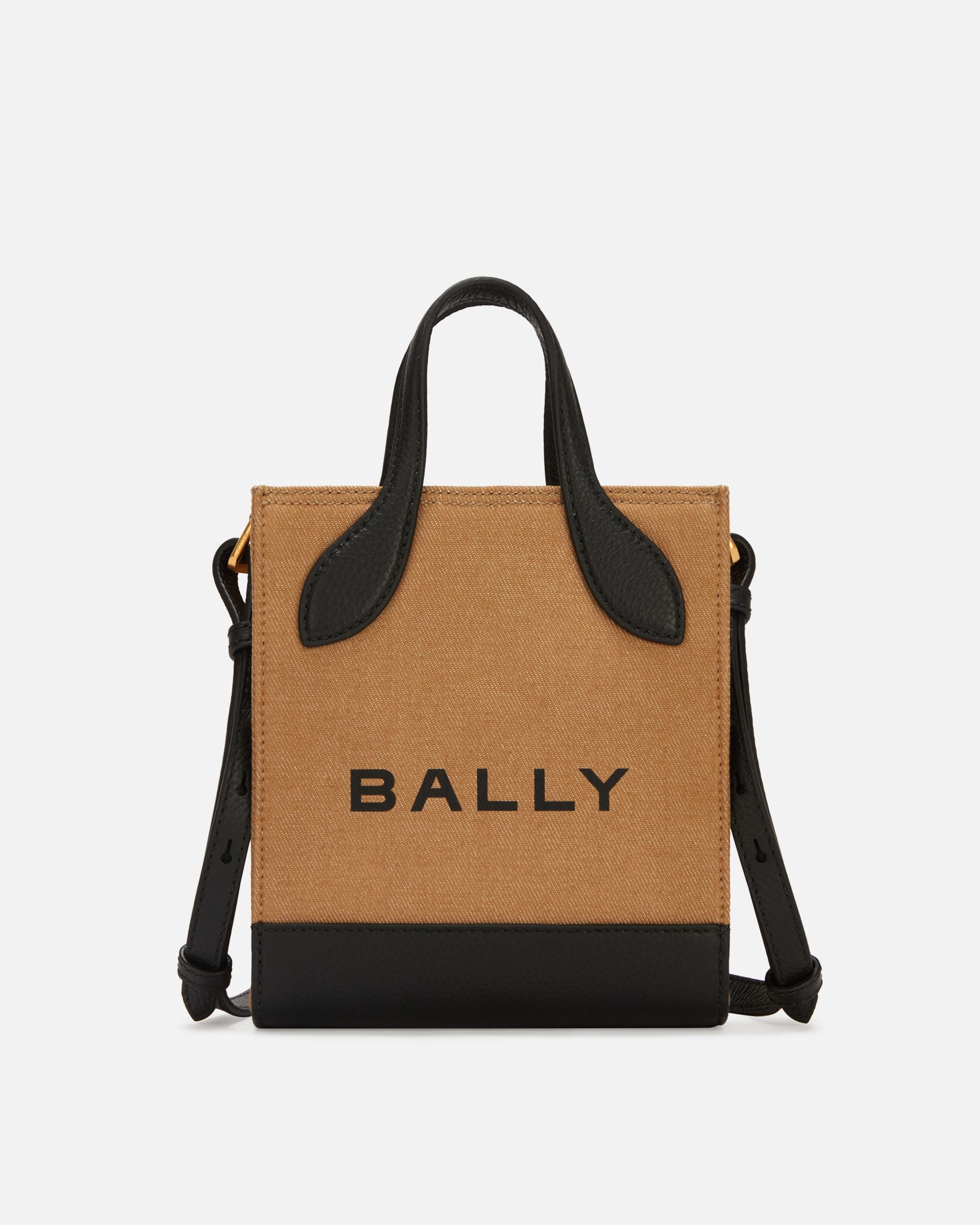 Mini Sac Cabas Bar En Toile Et Cuir Beige Et Noir - Femme - Bally - 01