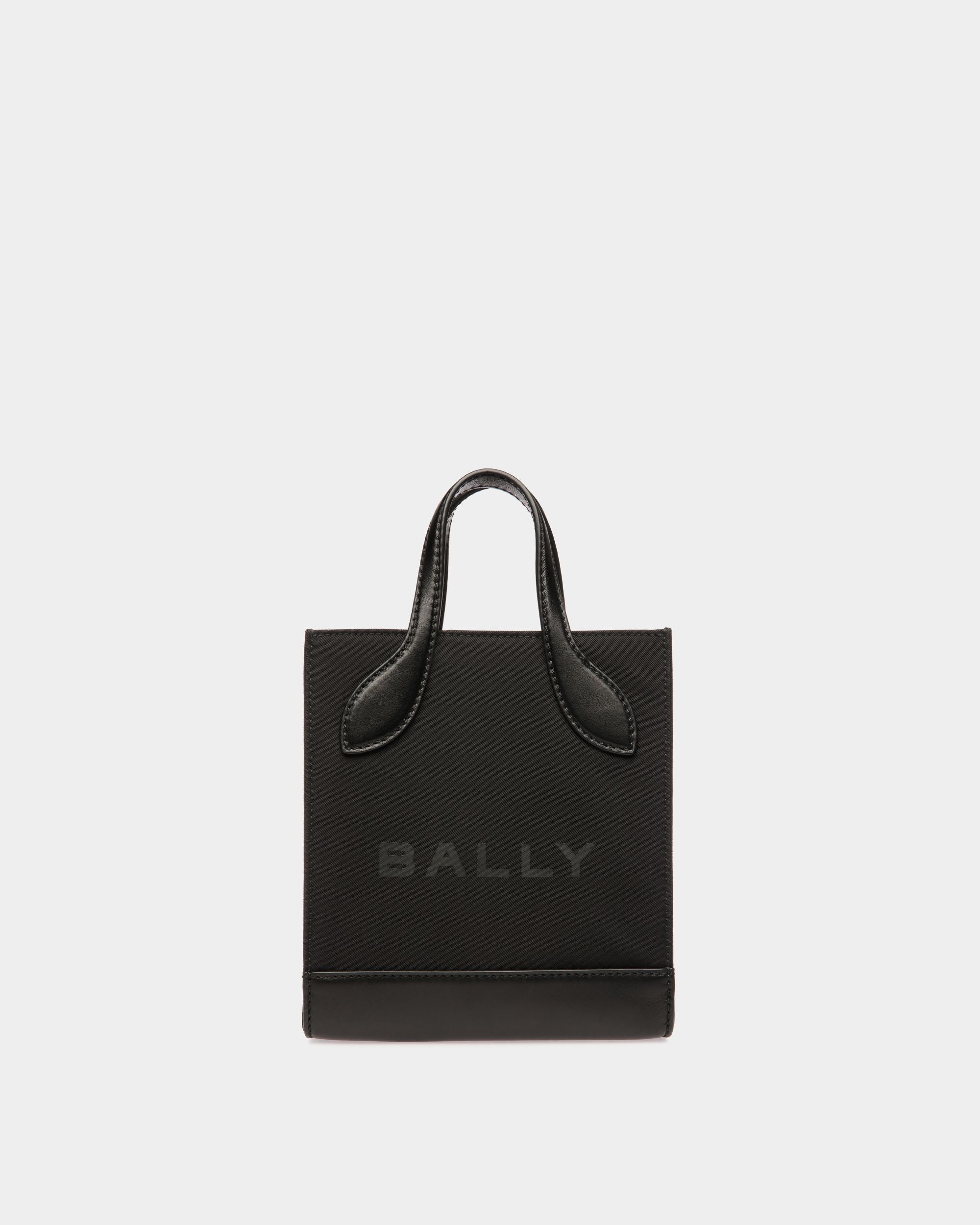 Mini Sac Cabas Bar En Nylon Et Cuir Noirs - Femme - Bally - 01