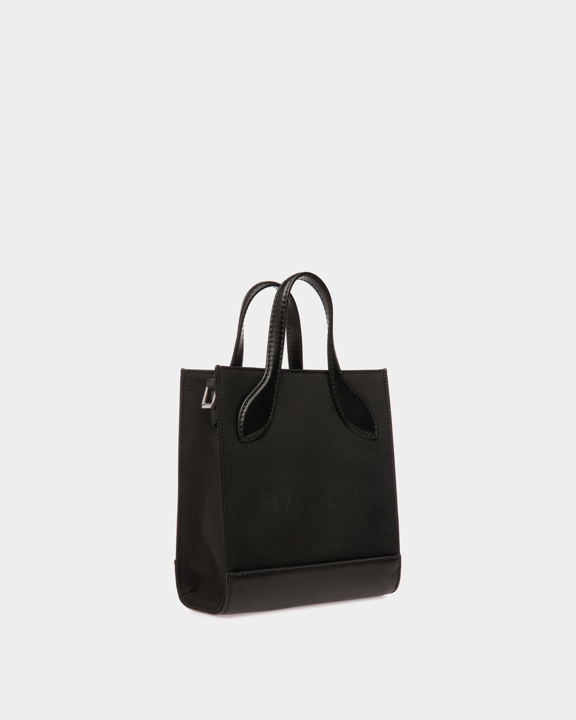 Mini Sac Cabas Bar En Nylon Et Cuir Noirs - Femme - Bally - 04