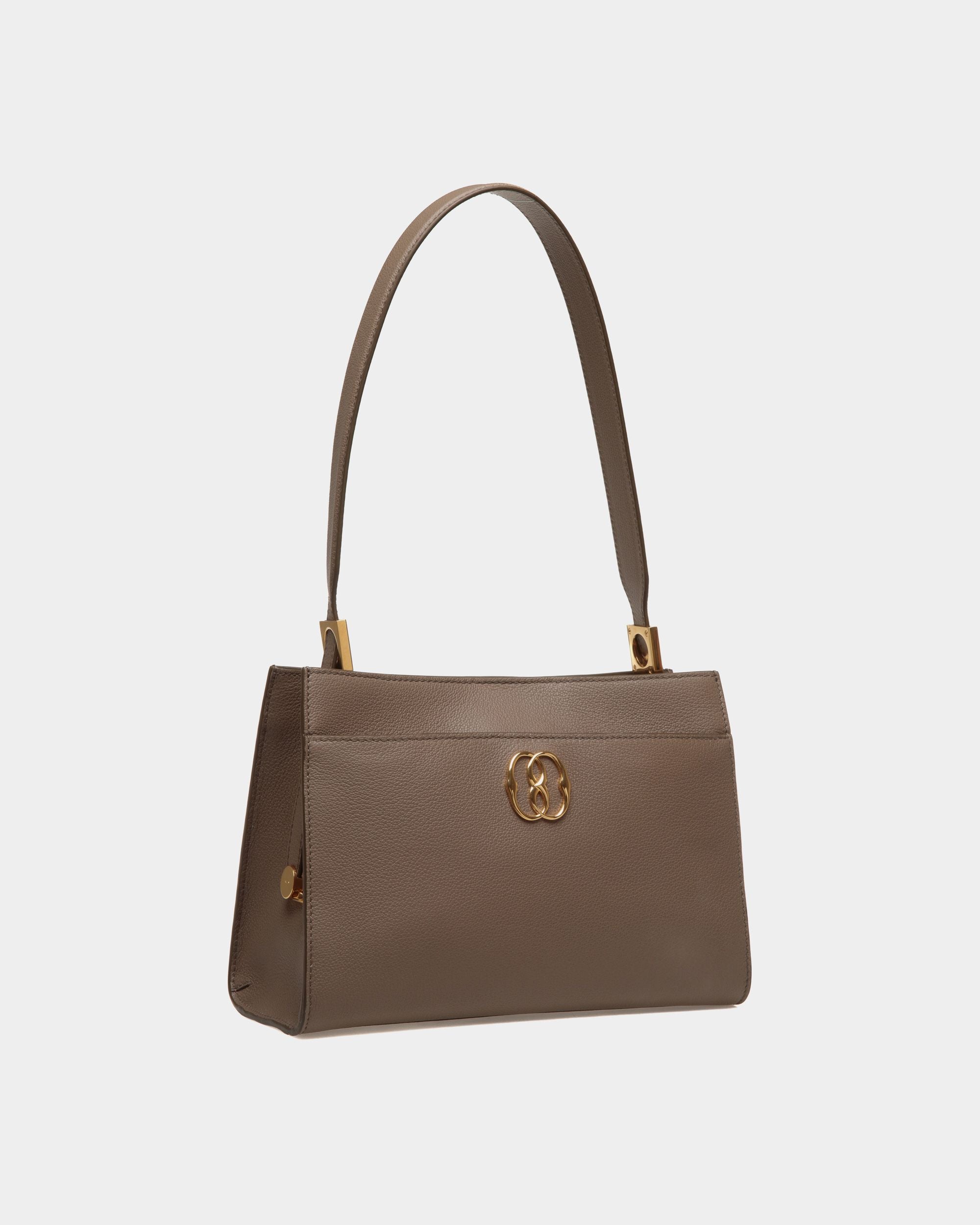 Sac D’épaule Emblem En Cuir Grainé Beige - Femme - Bally - 03