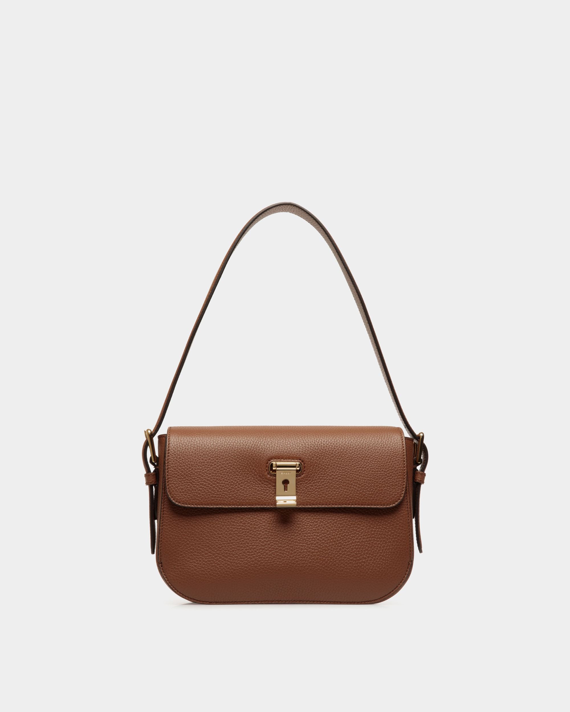 Sac D’épaule Lock Me En Cuir Grainé Marron - Femme - Bally - 01