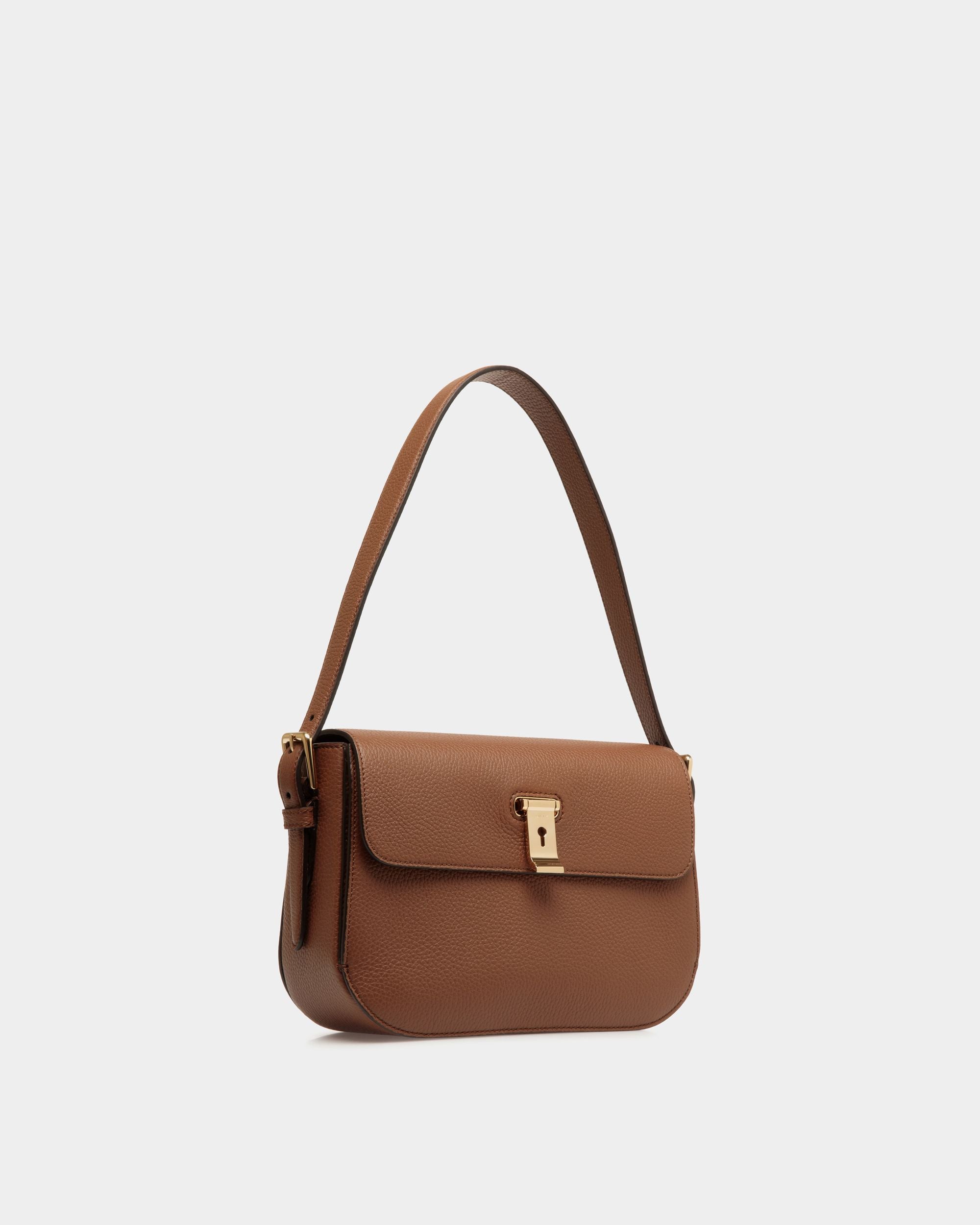 Sac D’épaule Lock Me En Cuir Grainé Marron - Femme - Bally - 03