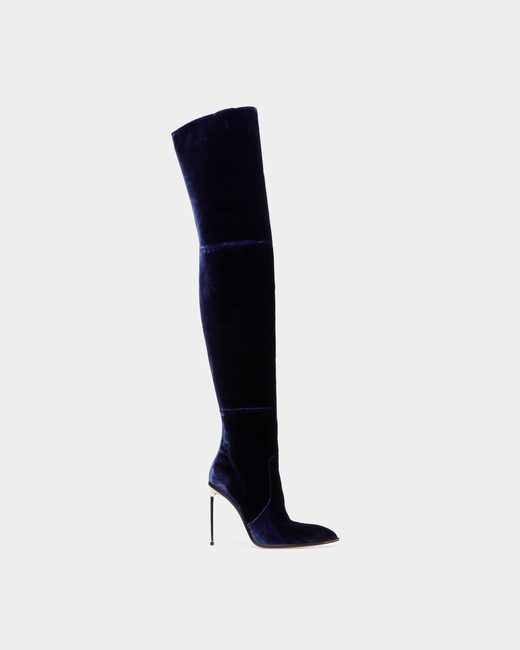 Bottes Hedy En Velours Bleu Marine - Femme - Bally - 01