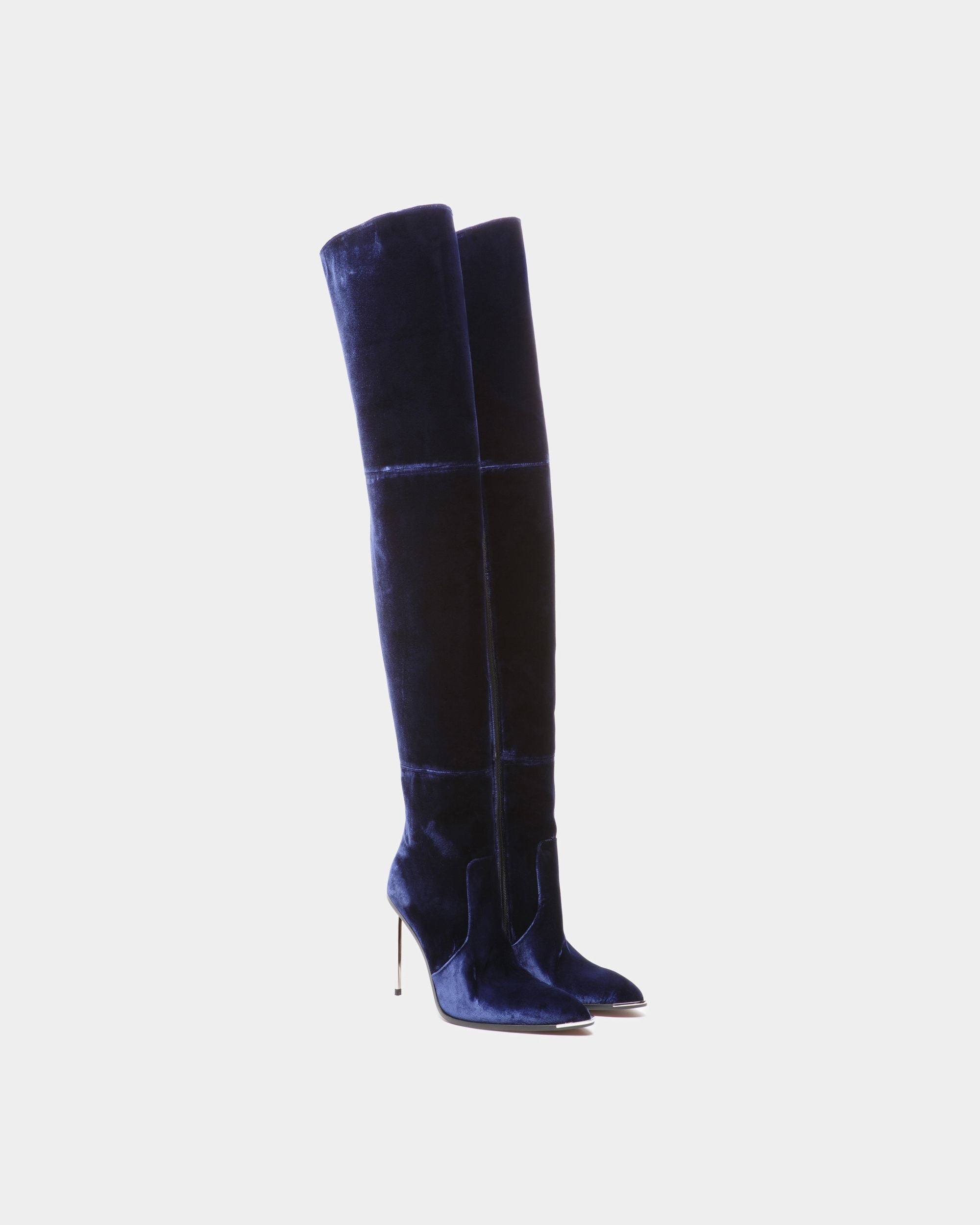 Bottes Hedy En Velours Bleu Marine - Femme - Bally - 03