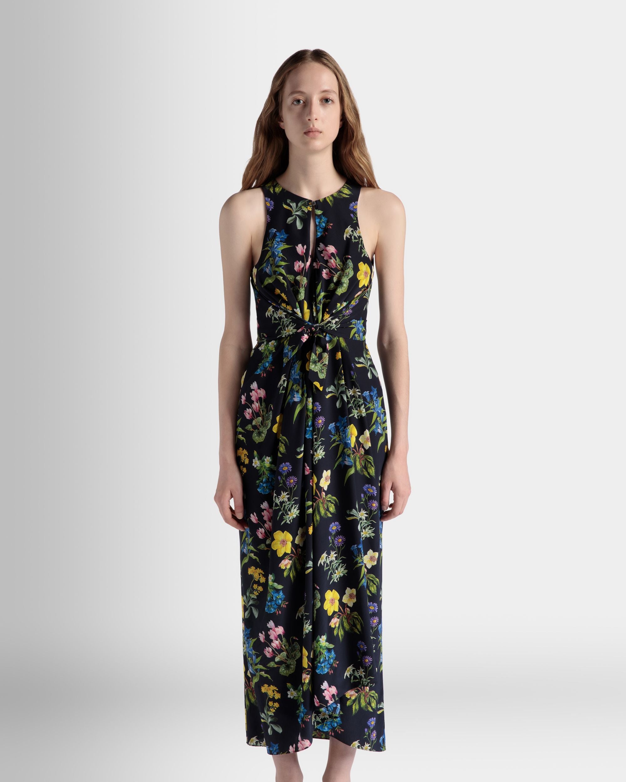 Robe Midi Sans Manches En Soie Imprimée Mountain Flower - Femme - Bally - 03