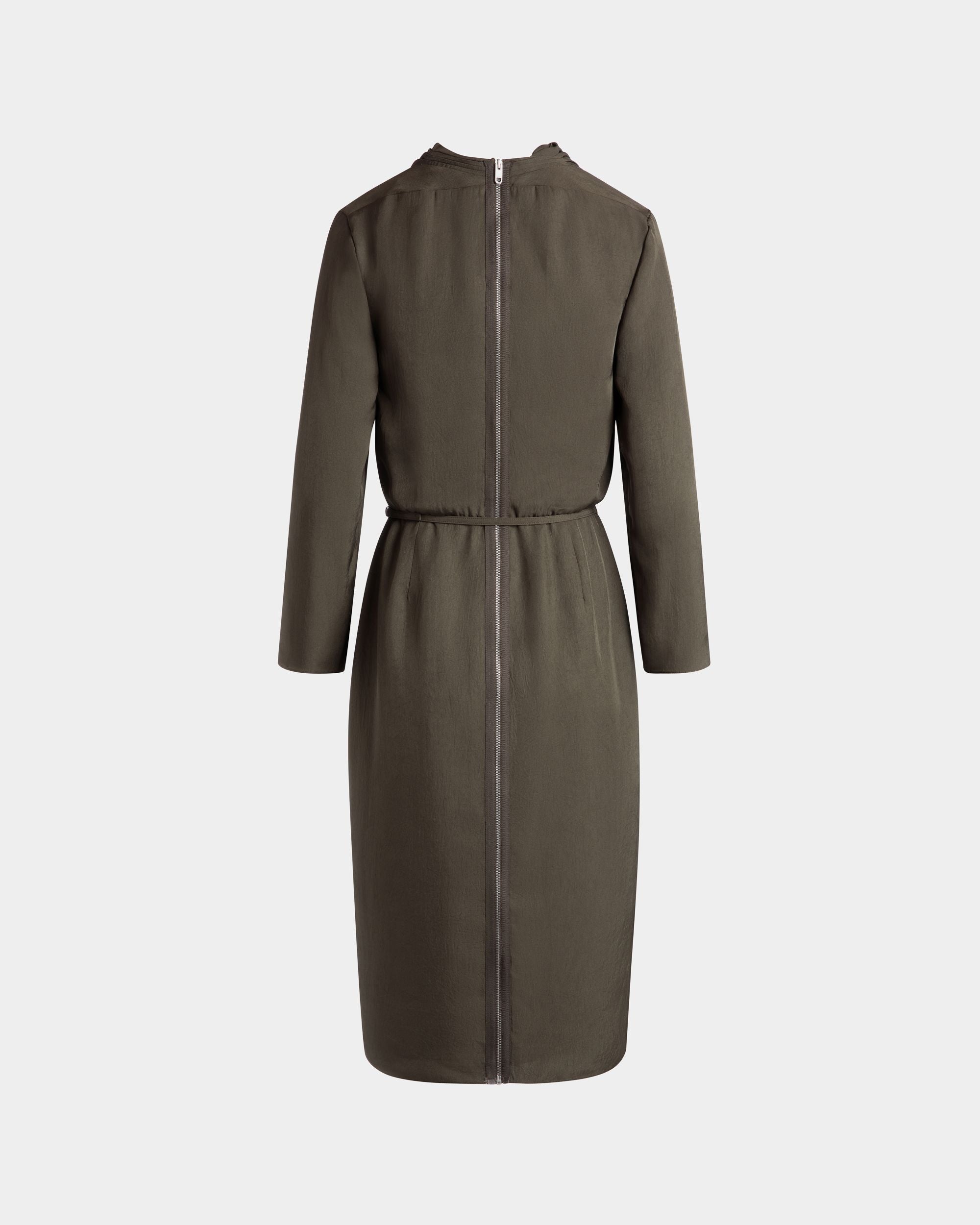 Robe Midi À Ceinture En Sergé Fluide Military Green - Femme - Bally - 08