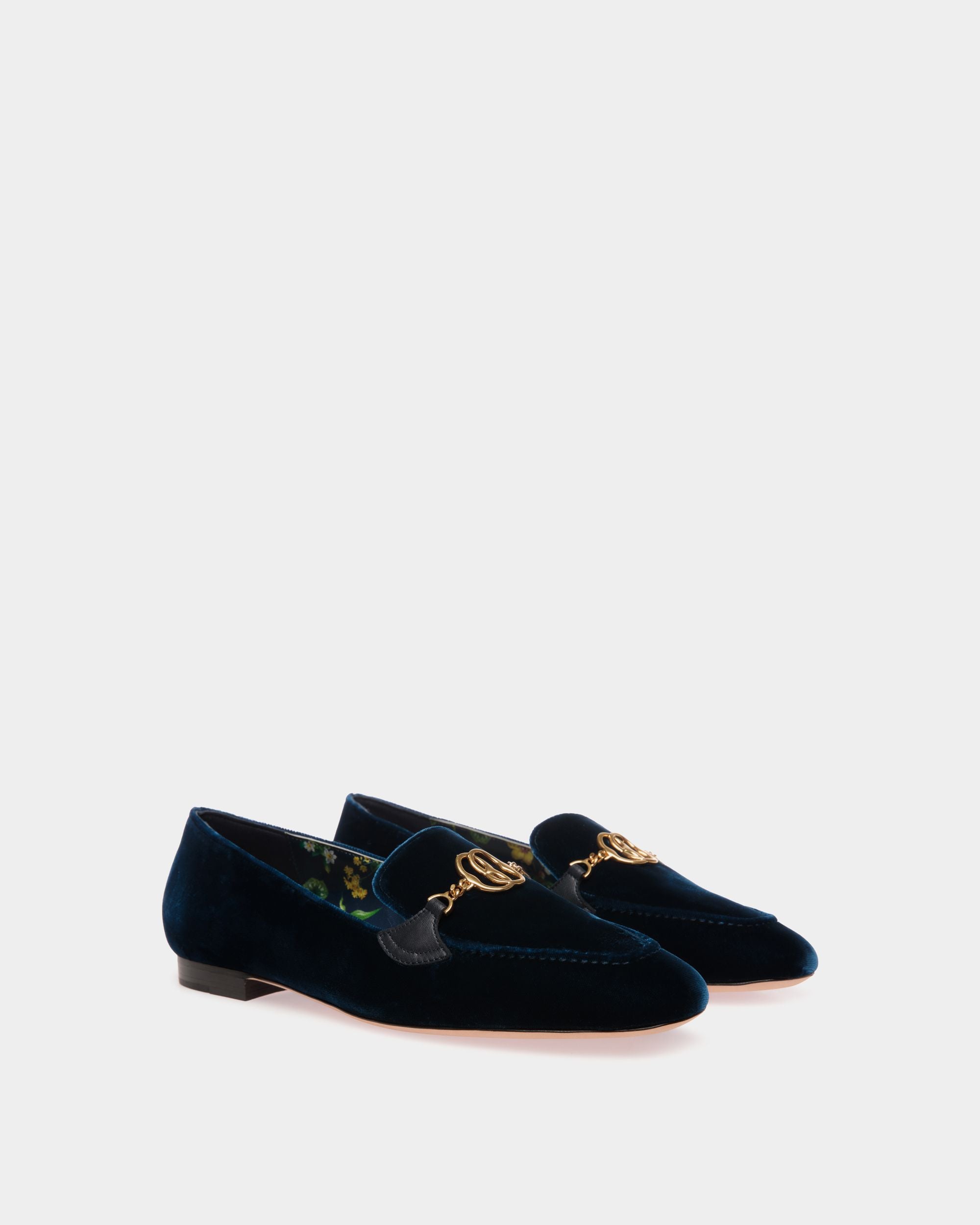 Mocassin Daily Emblem En Tissu Velouté Navy Blue - Femme - Bally - 03