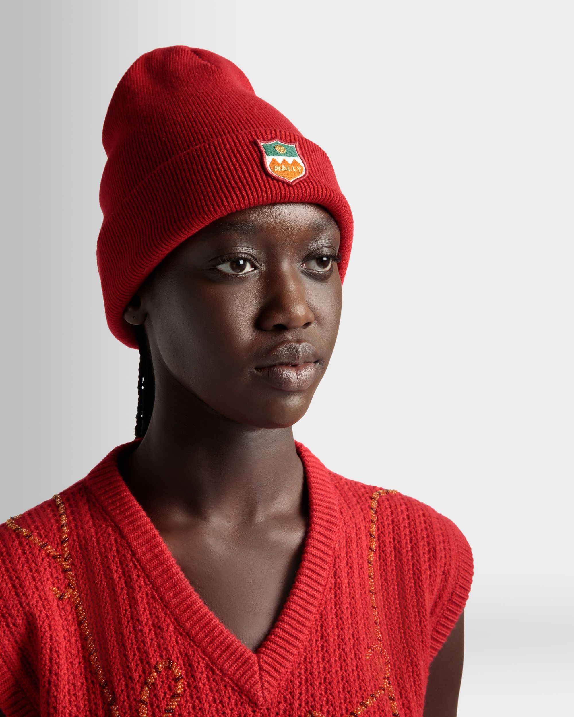 Bonnet En Cachemire Rouge - Femme - Bally - 02