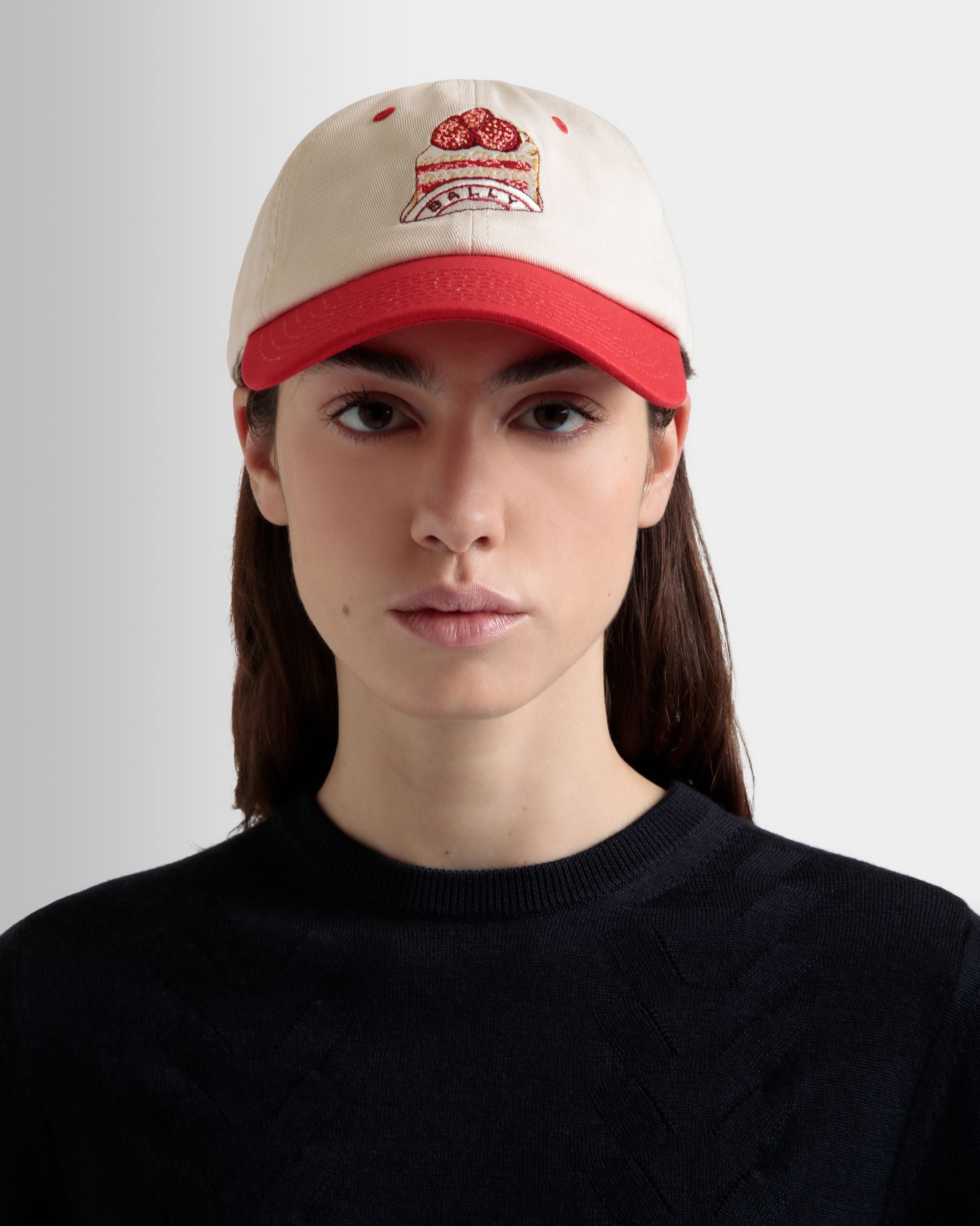 Casquette De Baseball En Coton Ivoire Et Rouge Avec Broderie Bally Cake - Femme - Bally - 05