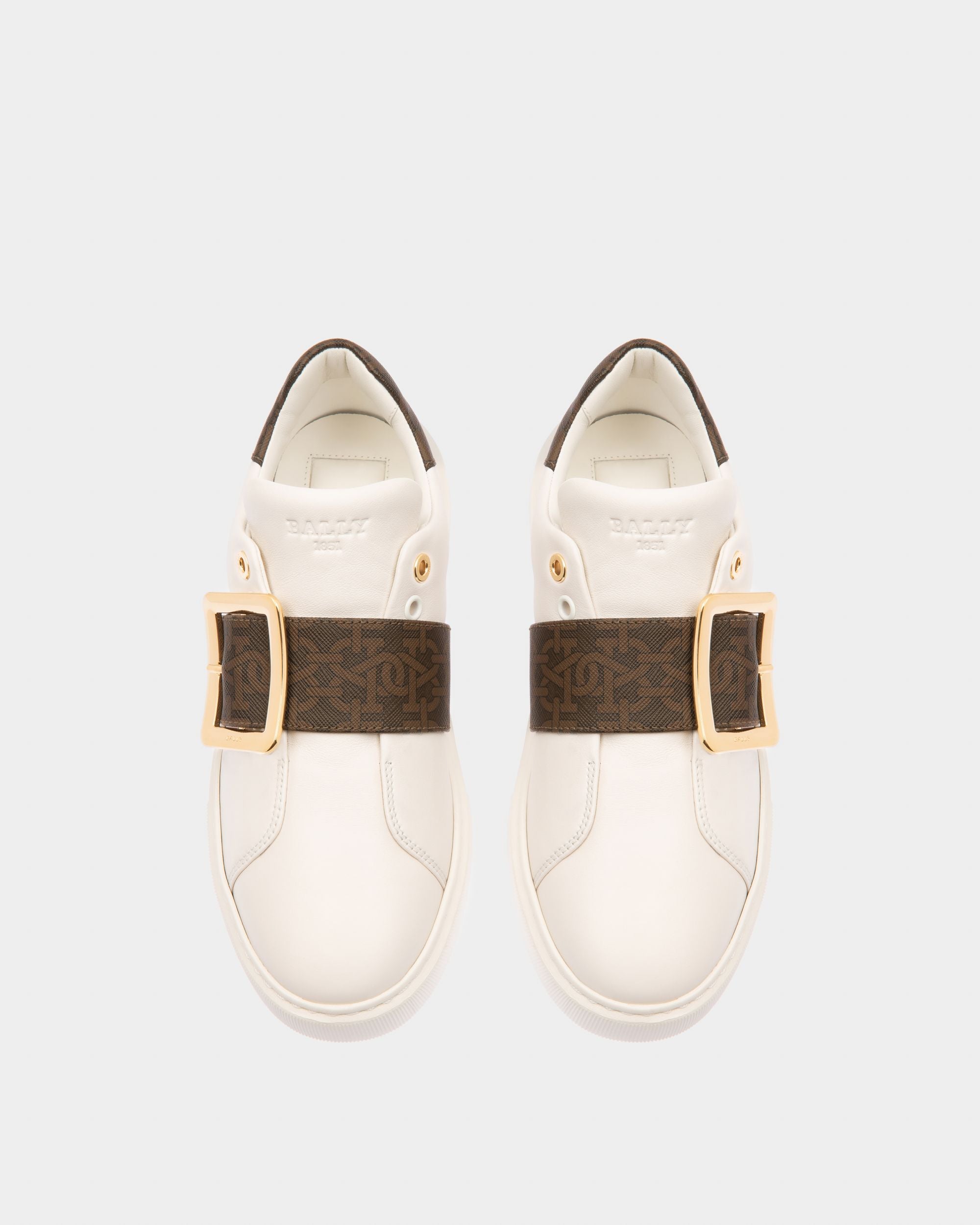 Misty Sneakers En Cuir Et Coton Blanc Et Marron - Femme - Bally - 02