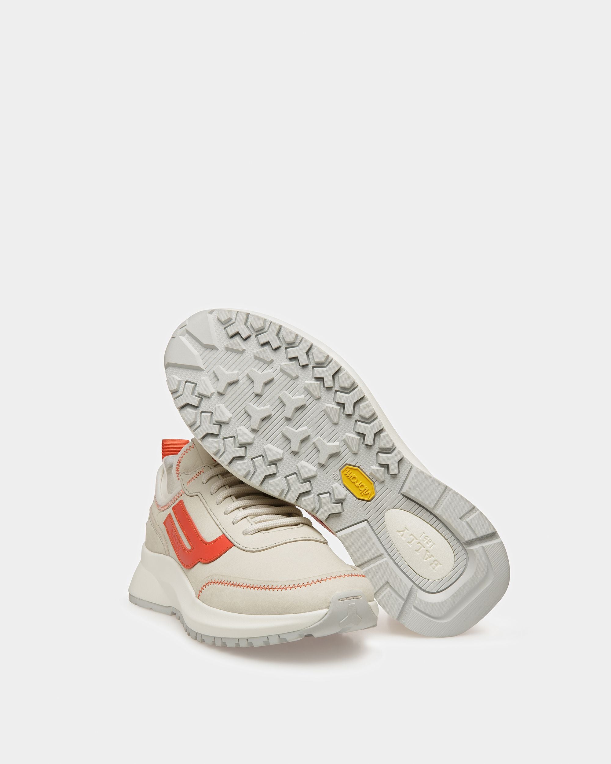 Darys Sneakers En Cuir Blanc Poussière Et Orange - Femme - Bally - 05