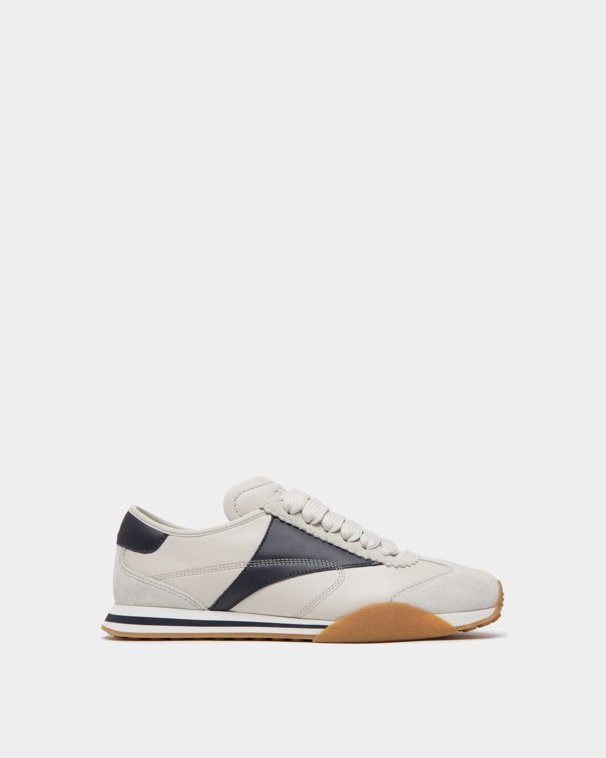 Basket Sussex En Cuir Blanc Et Navy Blue - Femme - Bally - 01