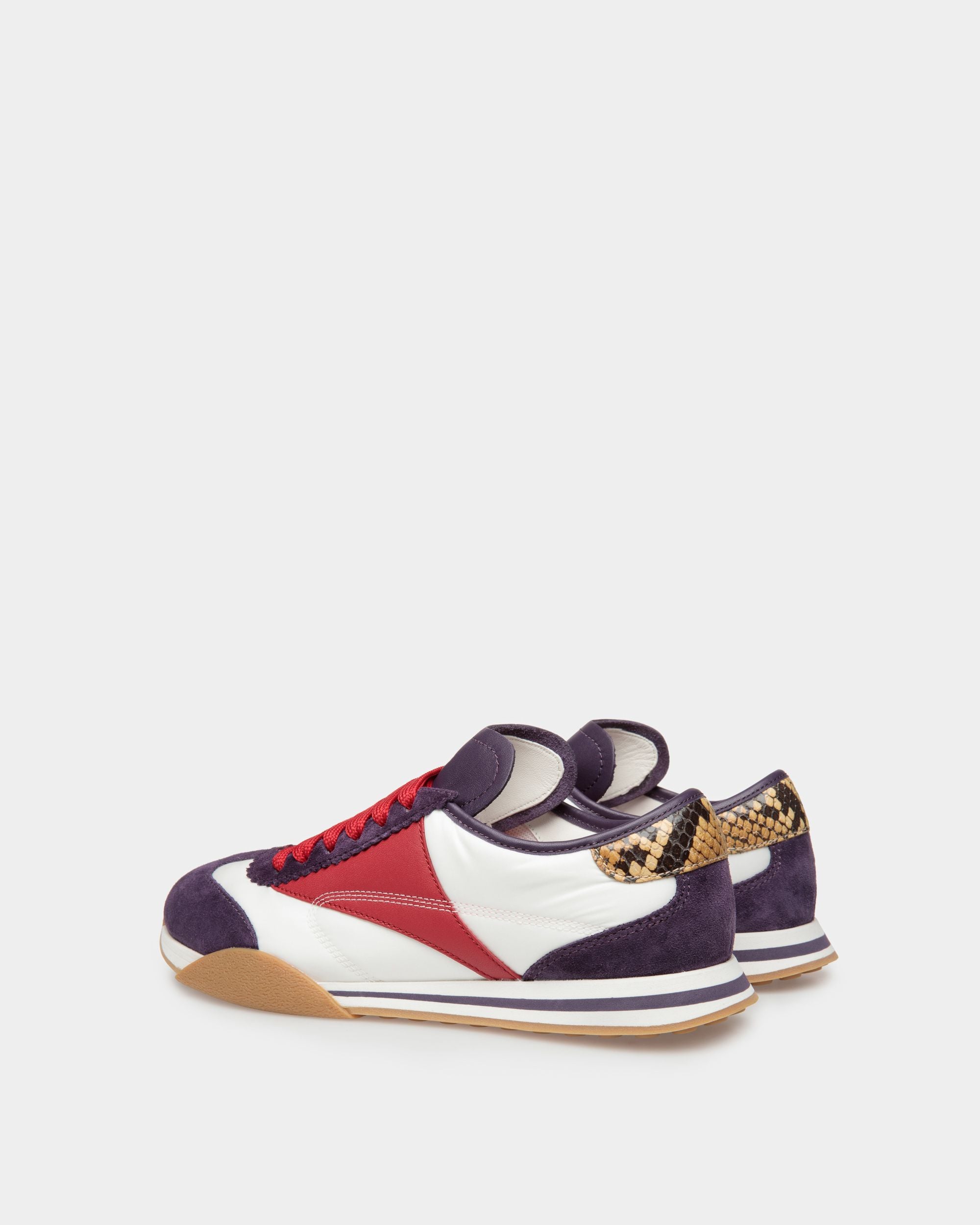 Sneaker Sussex En Tissu Blanc Et Cuir Rouge Avec Daim Violet - Femme - Bally - 03