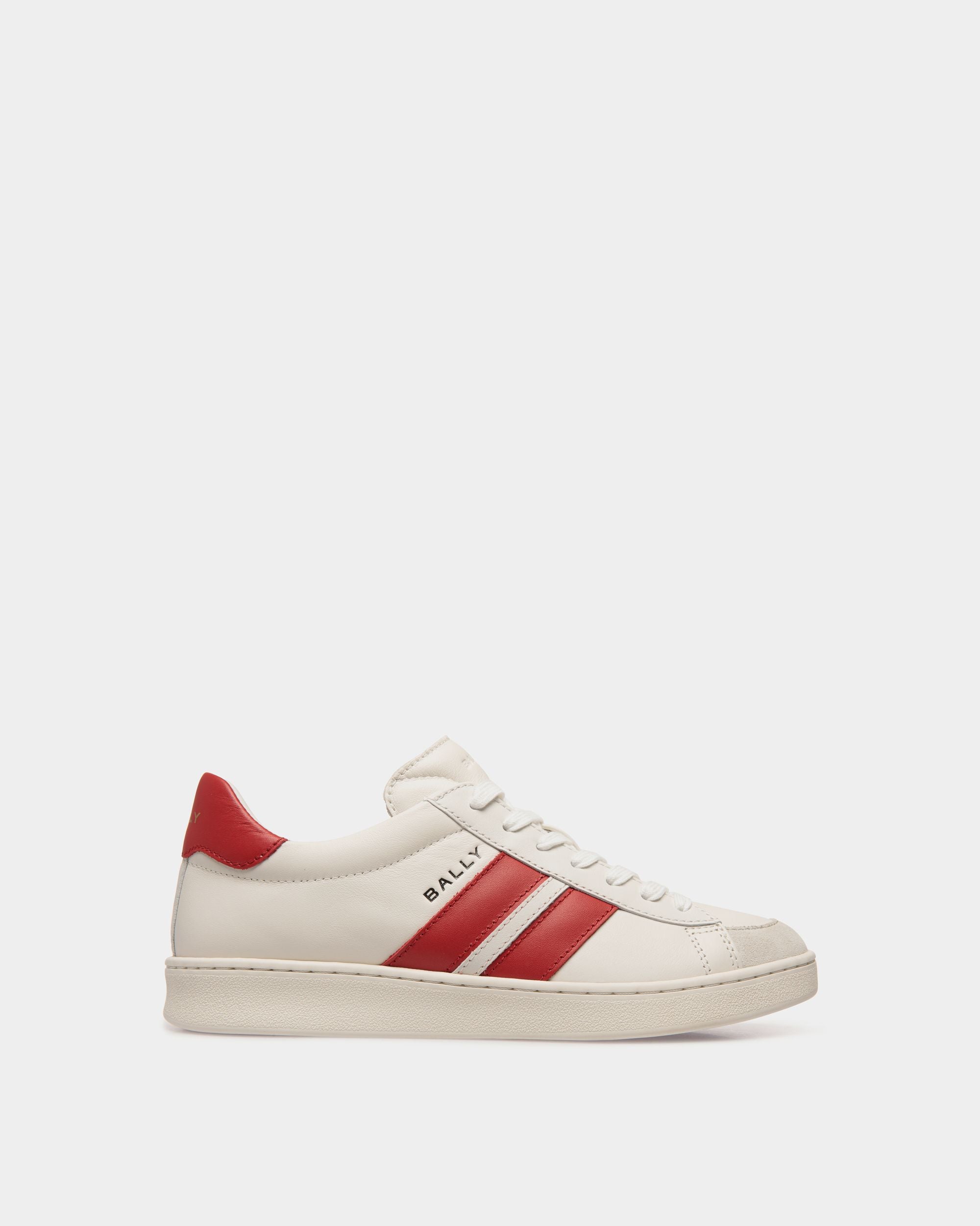 Sneaker Tennis En Cuir Blanc Et Candy Red - Femme - Bally - 01