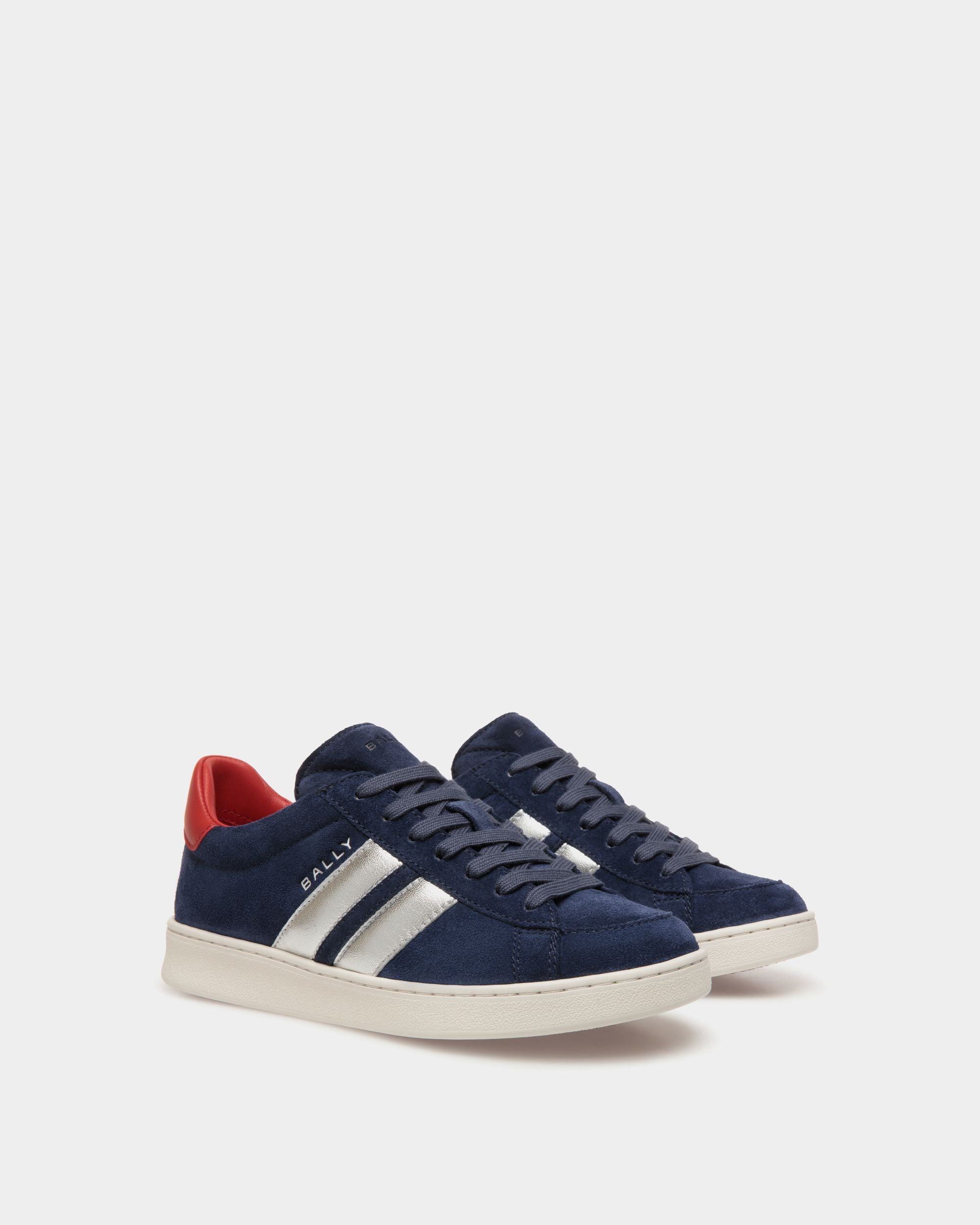 Tennis Sneaker En Cuir Suédé Navy Blue Et Candy Red - Femme - Bally - 02