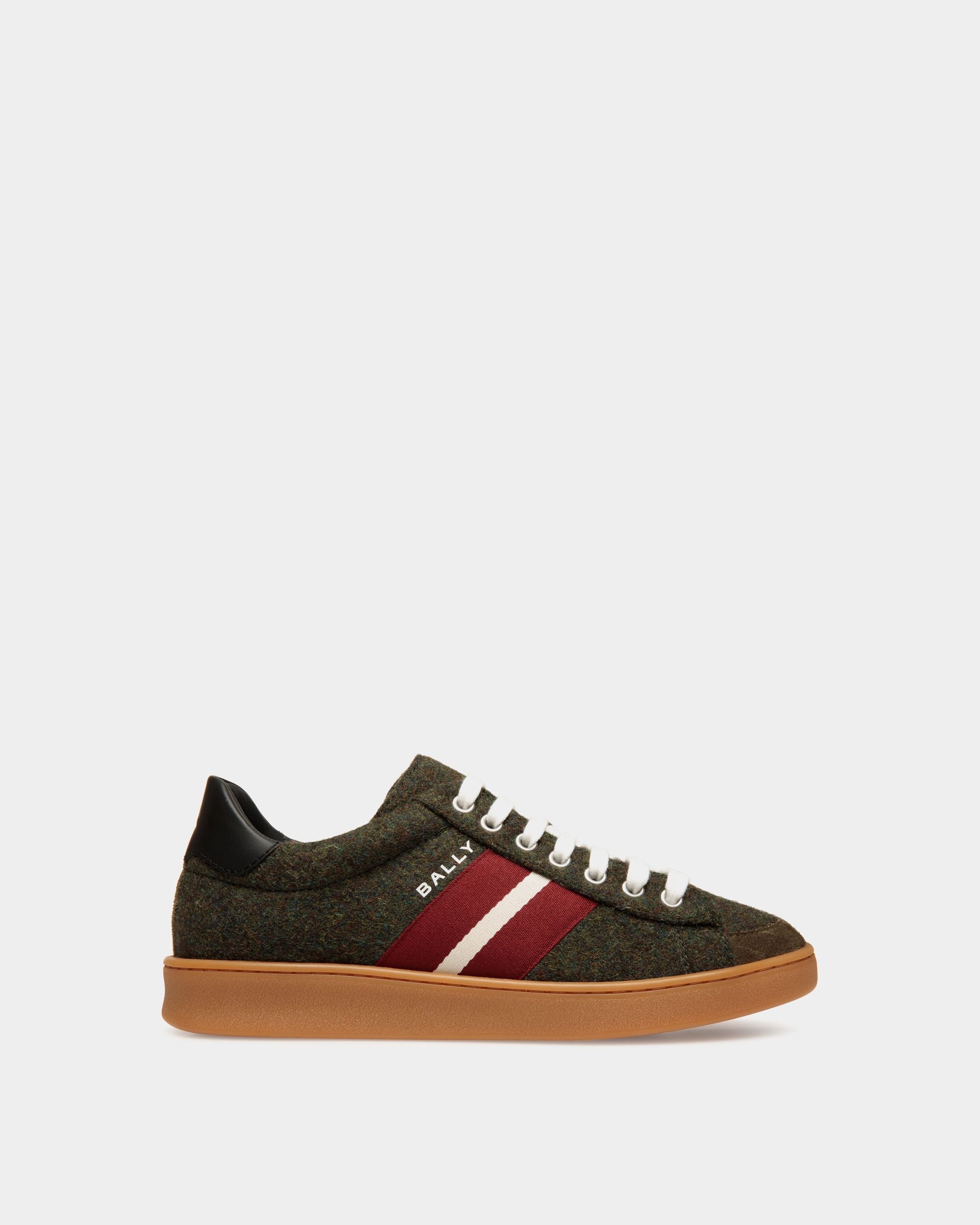 Sneaker Tennis En Tissu De Laine Sage Green Et Rouge - Femme - Bally - 01