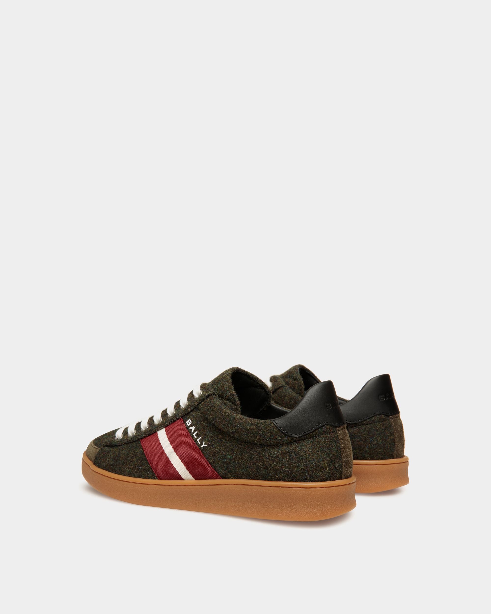 Sneaker Tennis En Tissu De Laine Sage Green Et Rouge - Femme - Bally - 03