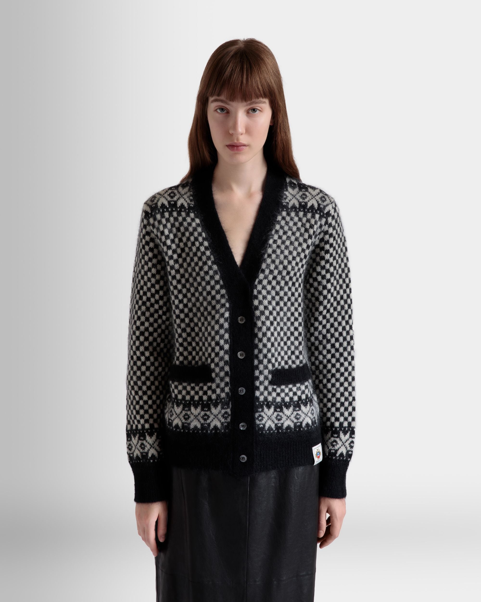 Cardigan En Mohair Et Soie Noir Et Blanc - Femme - Bally - 03