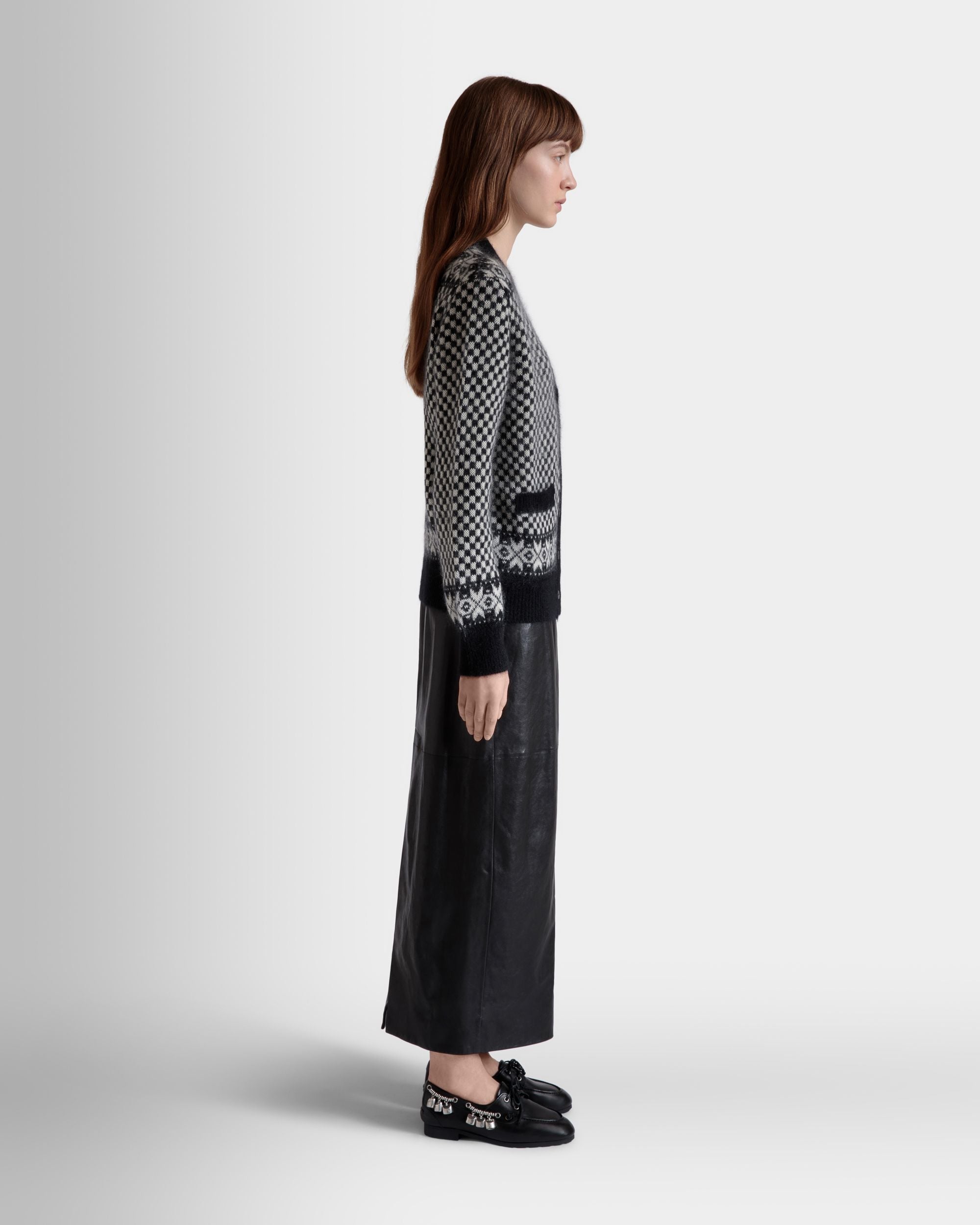 Cardigan En Mohair Et Soie Noir Et Blanc - Femme - Bally - 05