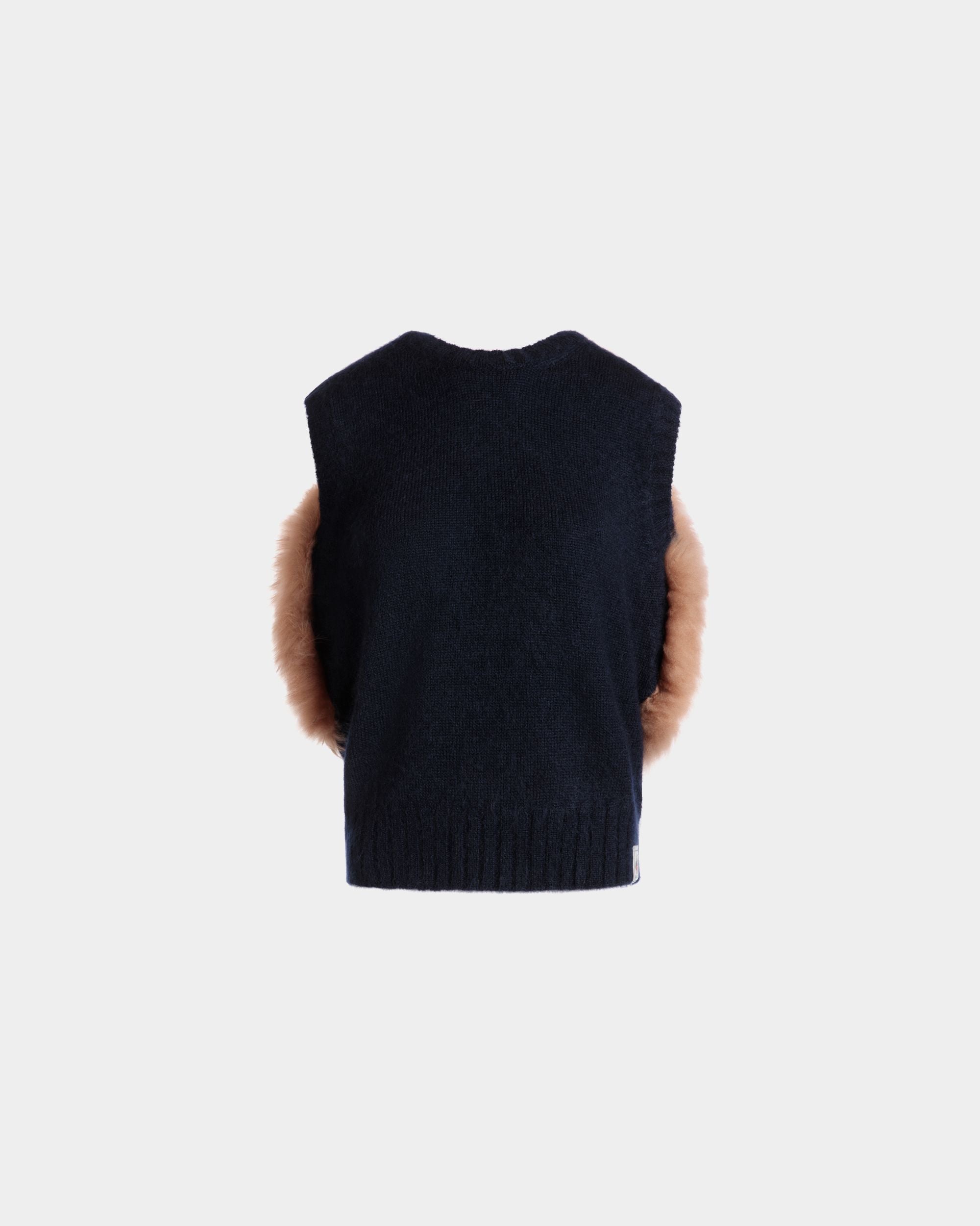 Gilet En Maille De Mohair Et Soie Navy Blue Et Praline Beige - Femme - Bally - 01