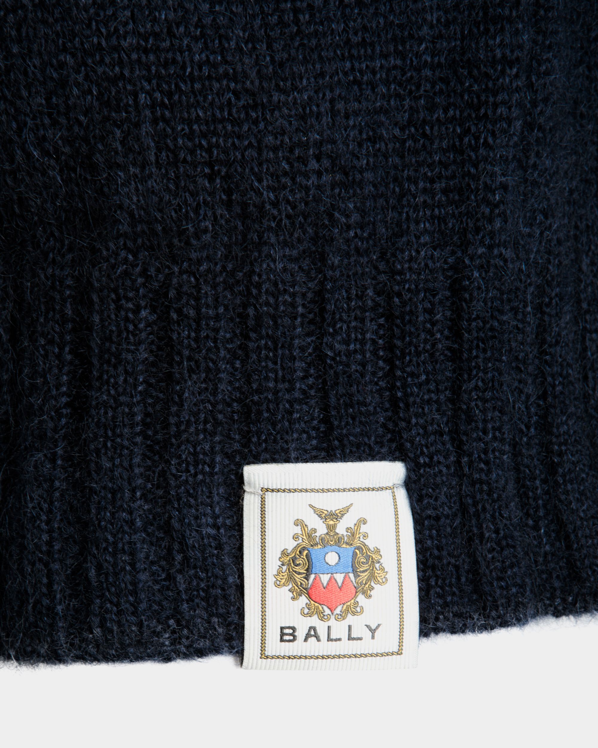 Gilet En Maille De Mohair Et Soie Navy Blue Et Praline Beige - Femme - Bally - 04