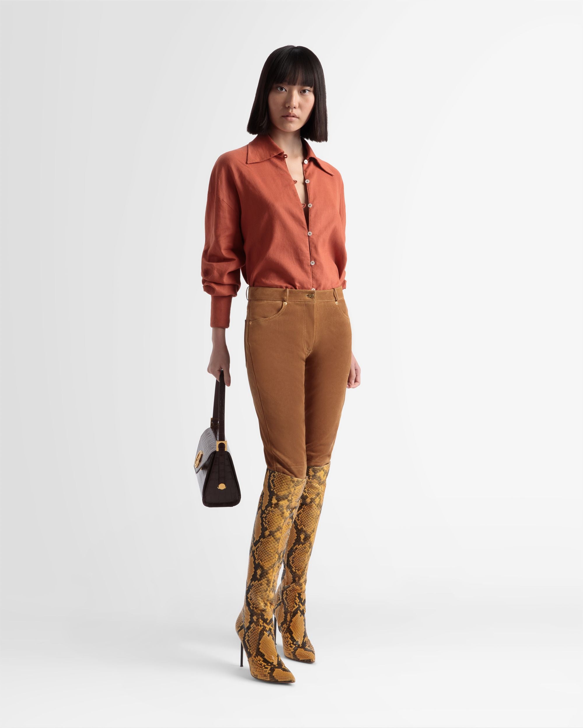 Pantalon En Cuir Jambe Droite De Couleur Désert - Femme - Bally - 01