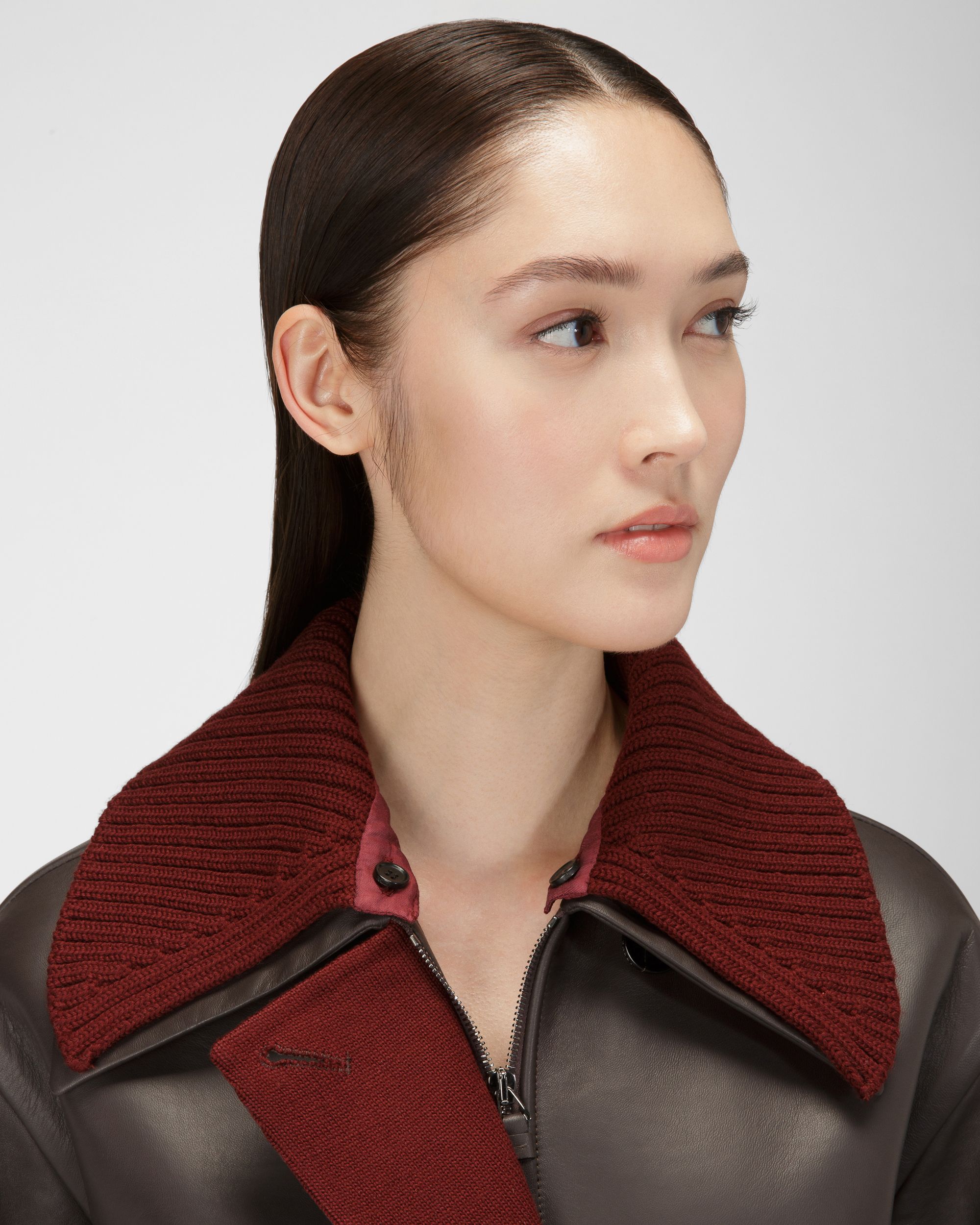 Manteau En Cuir Marron Ébène - Femme - Bally - 02