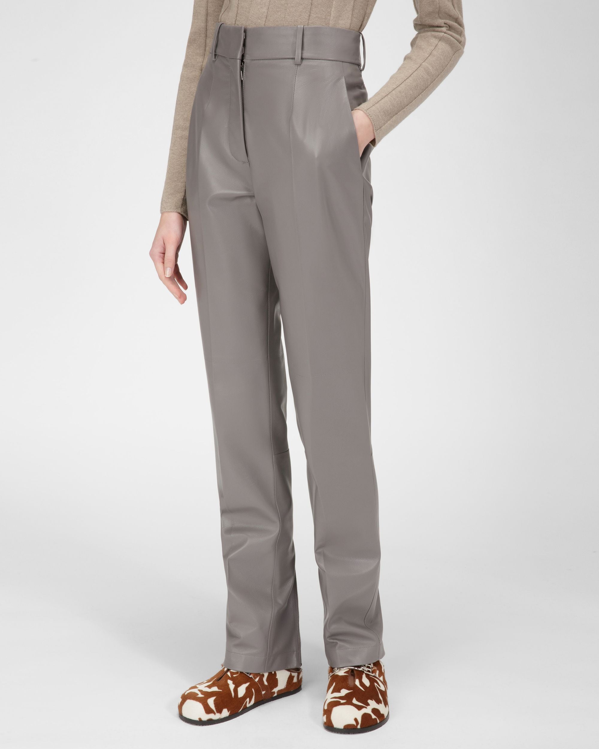 Pantalon En Cuir Gris - Femme - Bally - 01