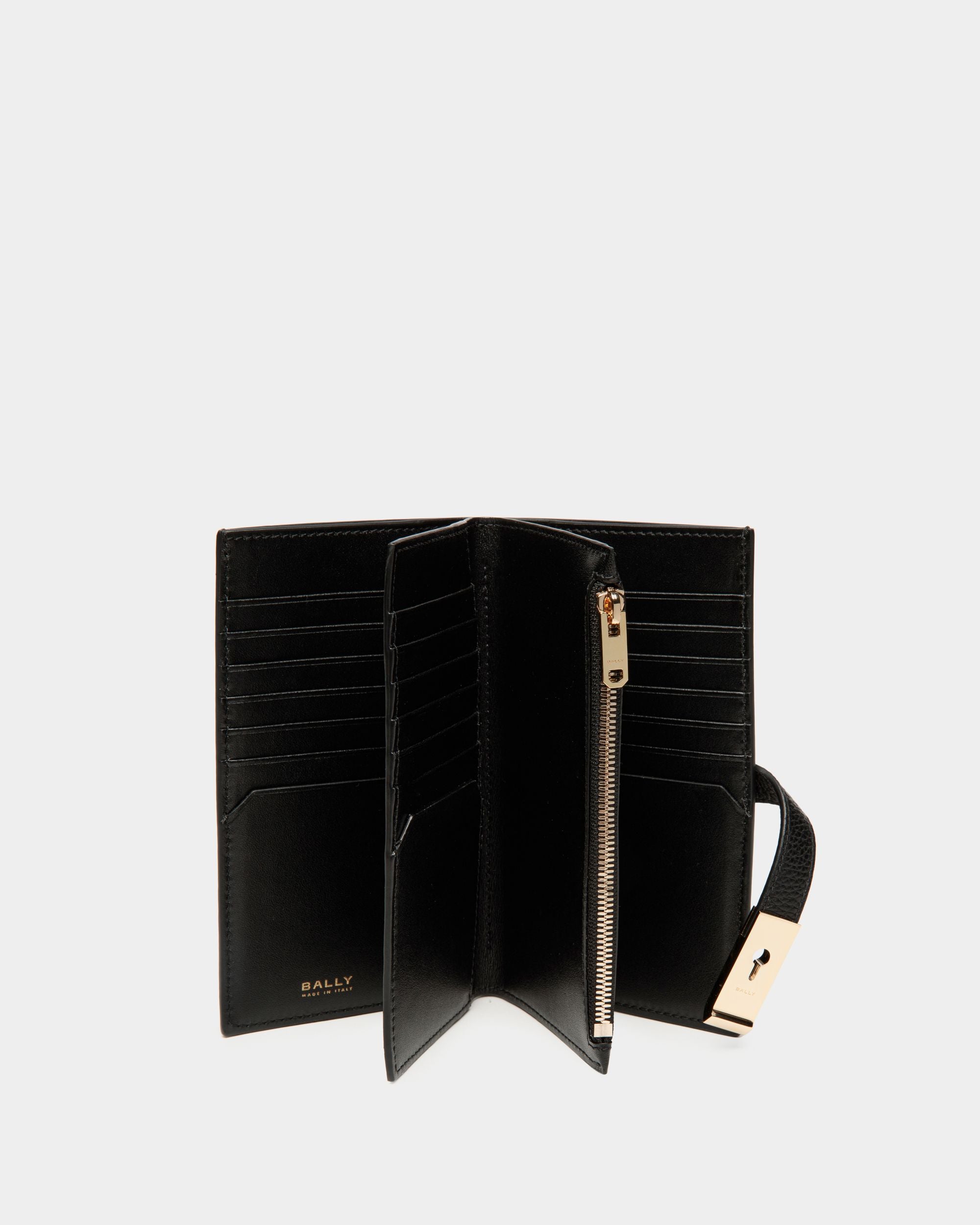 Portefeuille Lock Me Long En Cuir Grainé Noir - Femme - Bally - 03