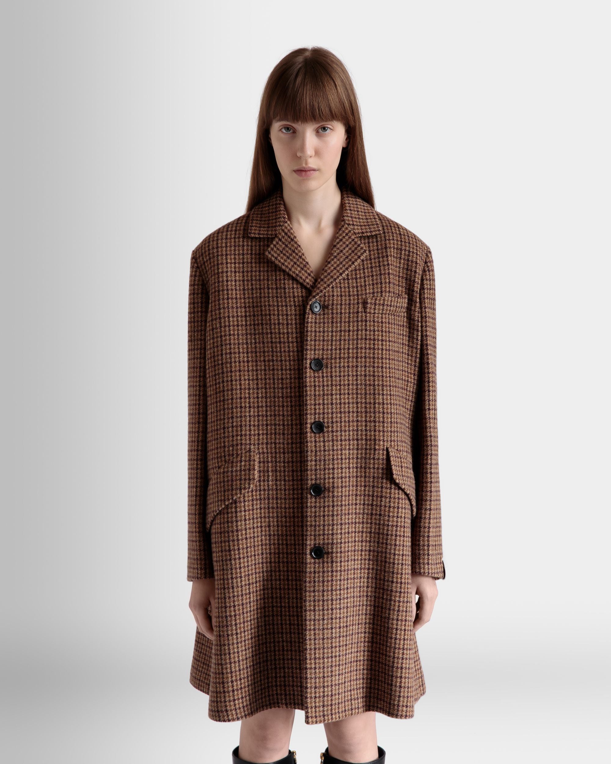 Manteau Midi En Laine À Carreaux Multimarron - Femme - Bally - 03