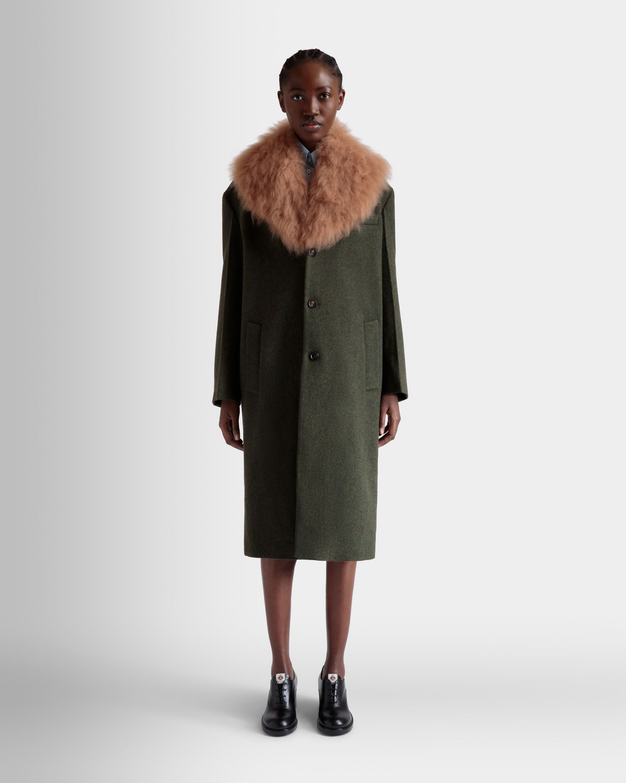 Single-Breasted Coat In Dark Green Wool - Femme - Bally - 02