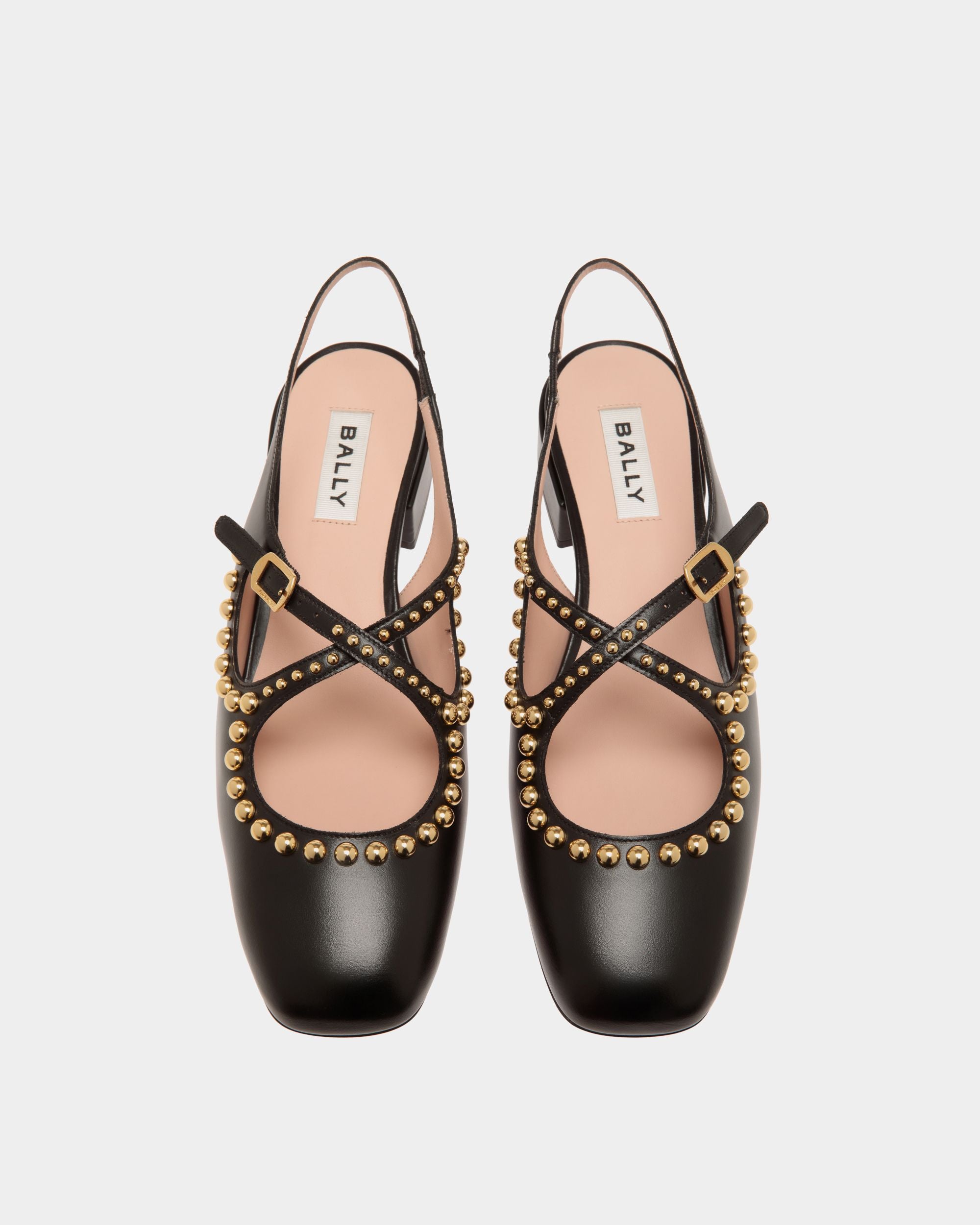 Escarpin Slingback Ballyrina En Cuir Noir Avec Clous - Femme - Bally - 03