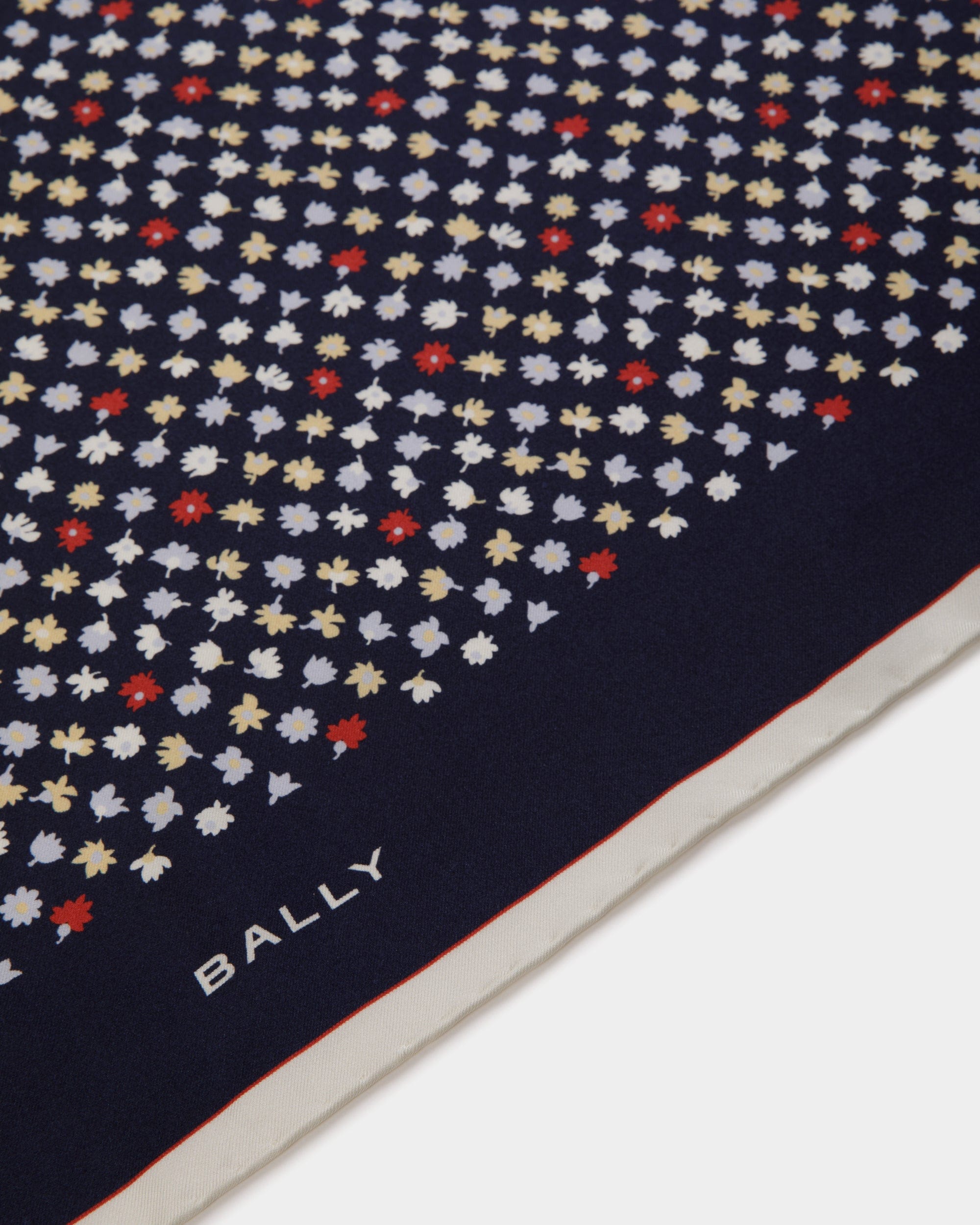 Écharpe Avec Motif Microflowers En Soie Navy Blue - Femme - Bally - 02