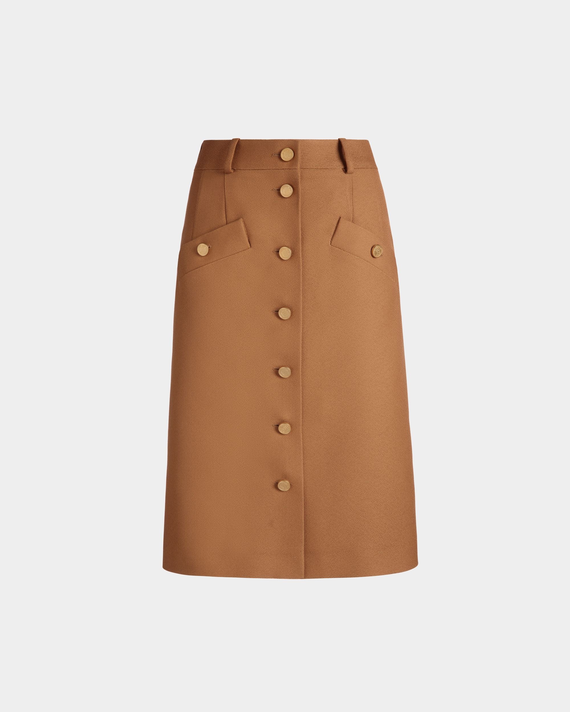 Jupe Midi En Laine Mélangée Marron - Femme - Bally - 01